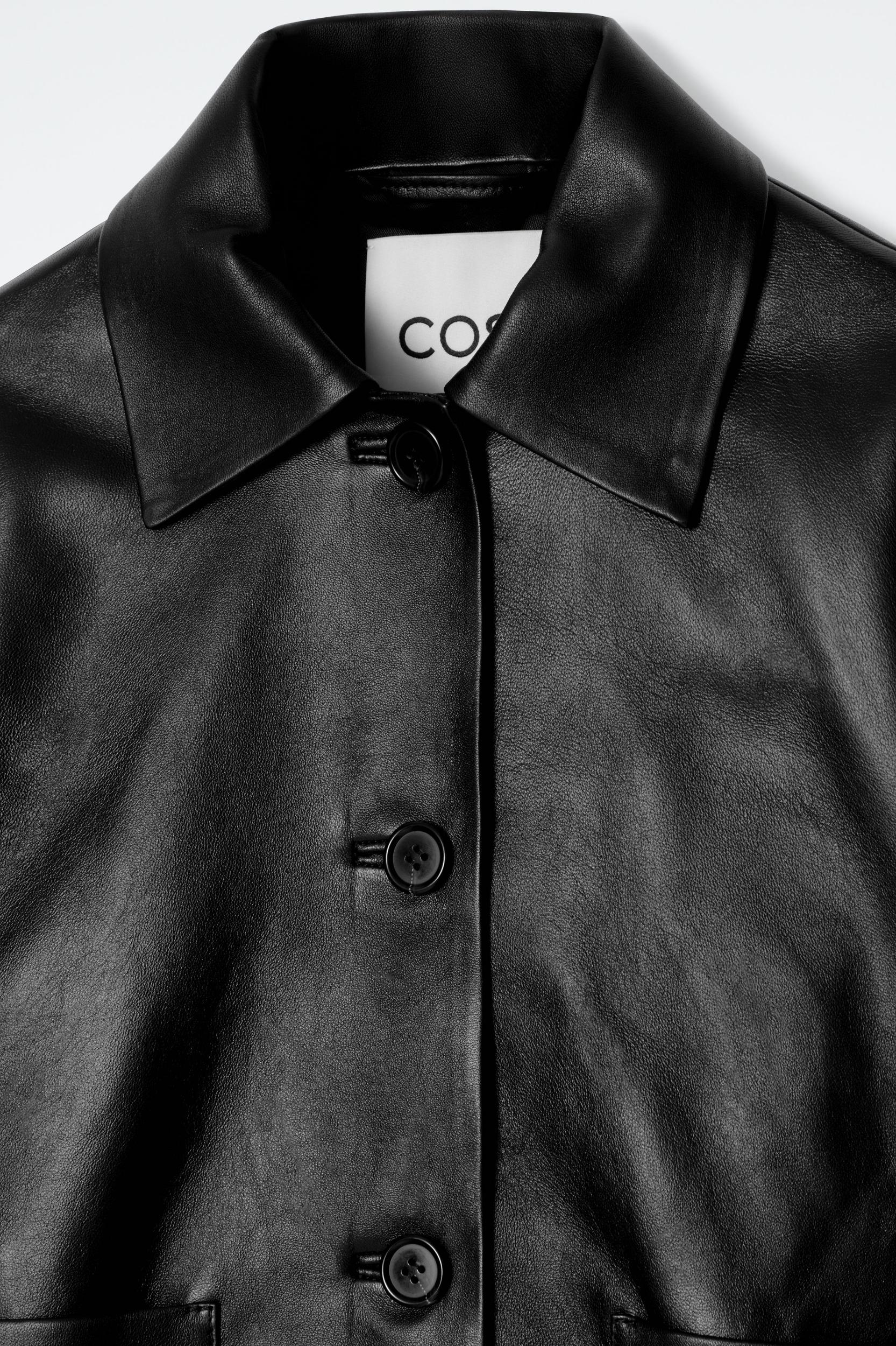 BOXY COLLARED LEATHER JACKET Product Image