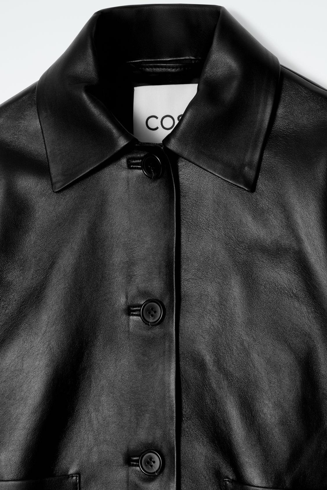 BOXY COLLARED LEATHER JACKET Product Image