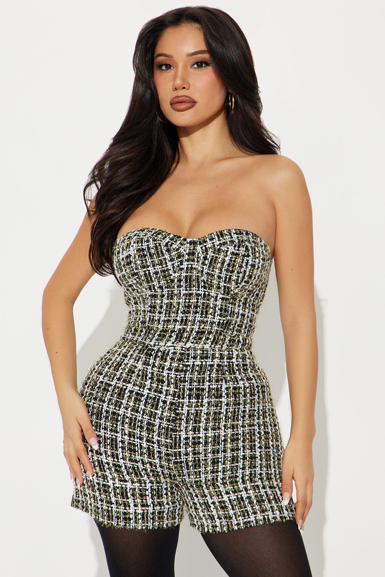 Vivian Tweed Romper Set - Black/White Product Image