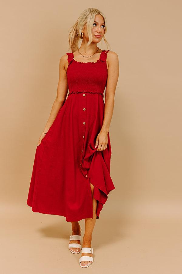 Harvest Lane Linen-Blend Midi Dress in Crimson Product Image