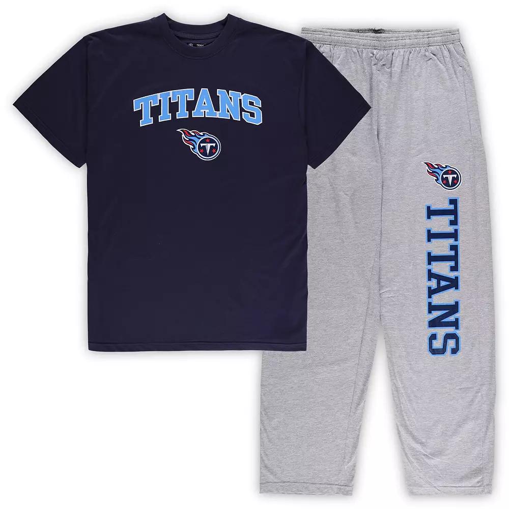 Men's Concepts Sport Navy/Heather Gray Tennessee Titans Big & Tall T-Shirt & Pajama Pants Sleep Set,  Product Image