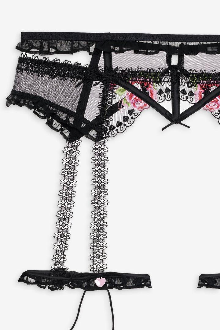 Love Garden Garter Belt — Black Product Image