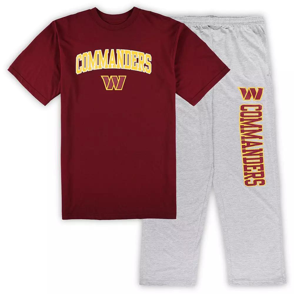 Men's Concepts Sport Burgundy/Heather Gray Washington Commanders Big & Tall T-Shirt & Pajama Pants Sleep Set, Size: 2XB, Wft Med Re Product Image