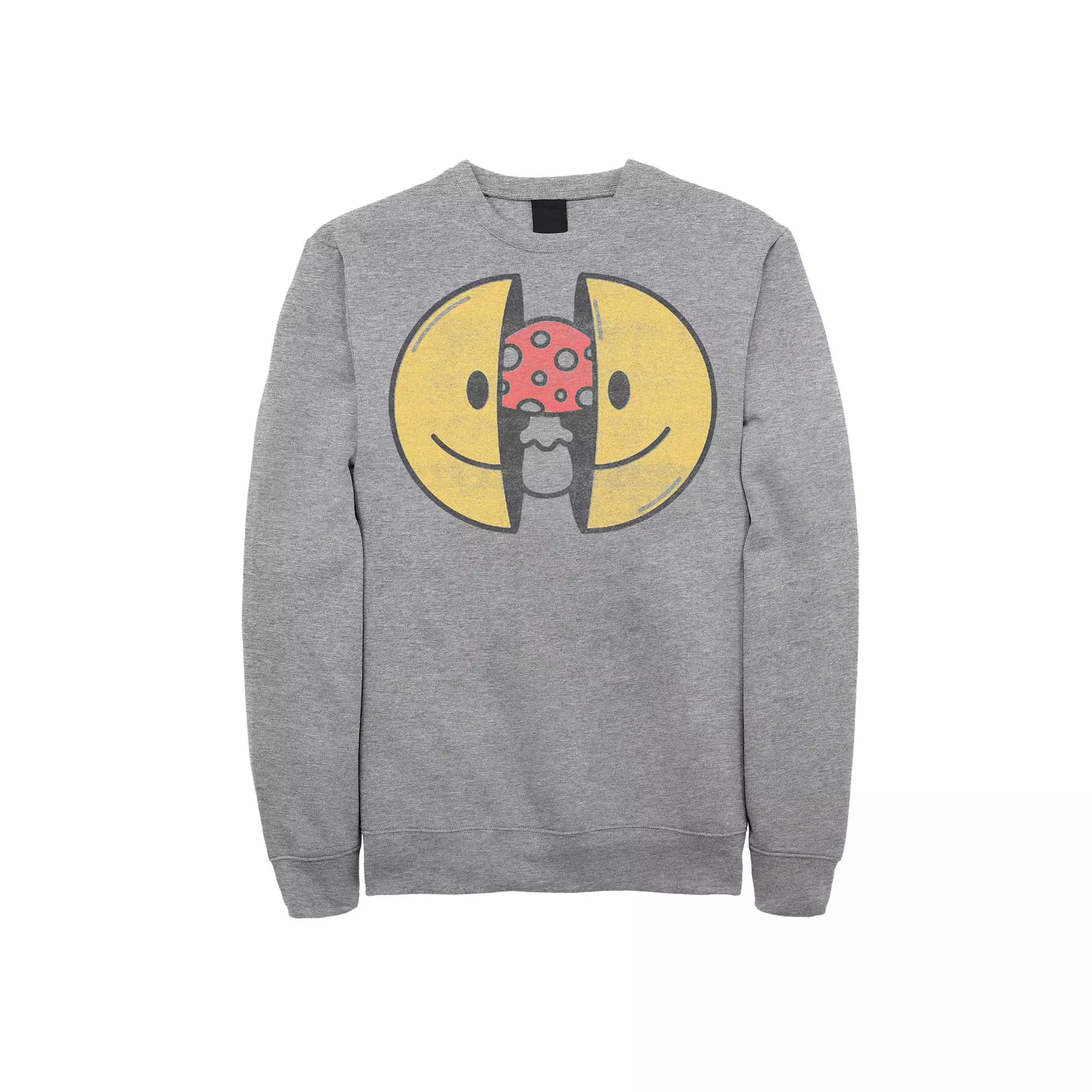 Men's Smiley Face With Mushroom Inside Sweatshirt, Size: Large, Athletic Grey Product Image