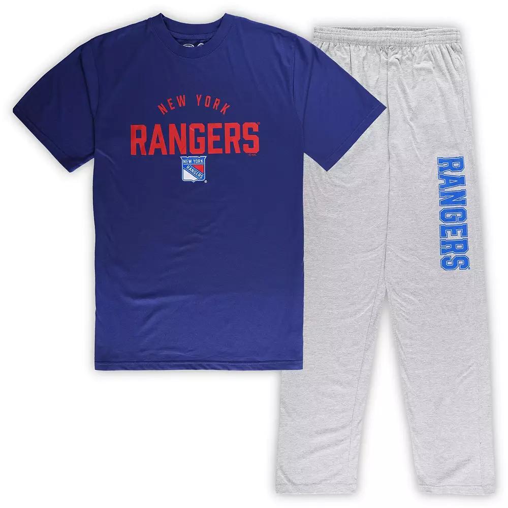 Men's New York Rangers Blue/Heather Gray Big & Tall T-Shirt & Pants Lounge Set, Size: 2XB, Ran Blue Product Image