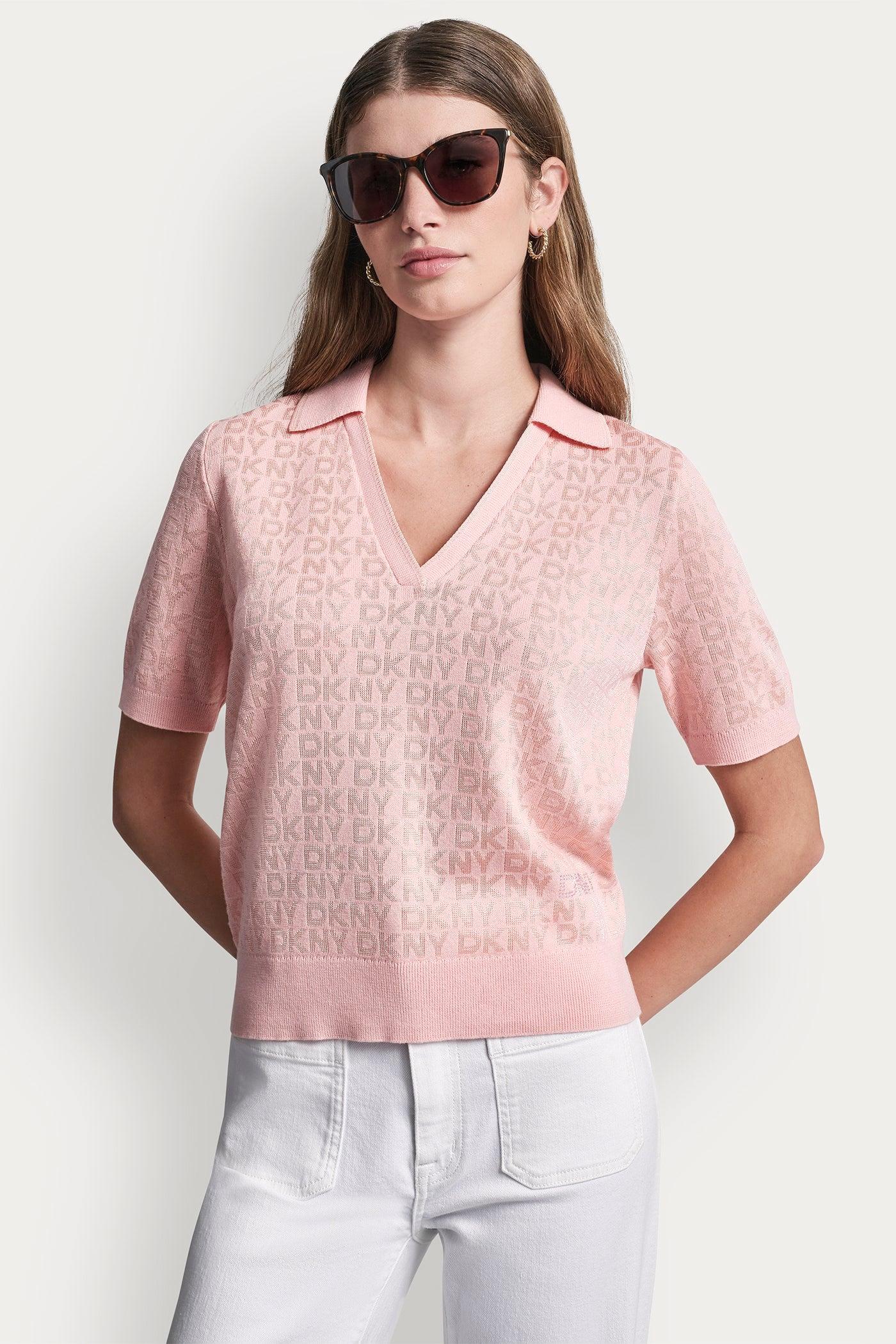 POLO COLLAR SWEATER WITH RHINESTONE LOGO Product Image