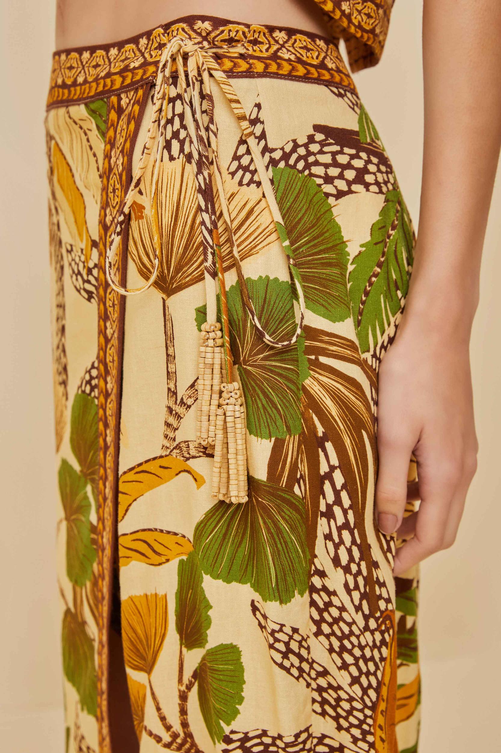 Sand Foliage Sketch LENZING™ ECOVERO™ Euroflax™ Midi Skirt Product Image