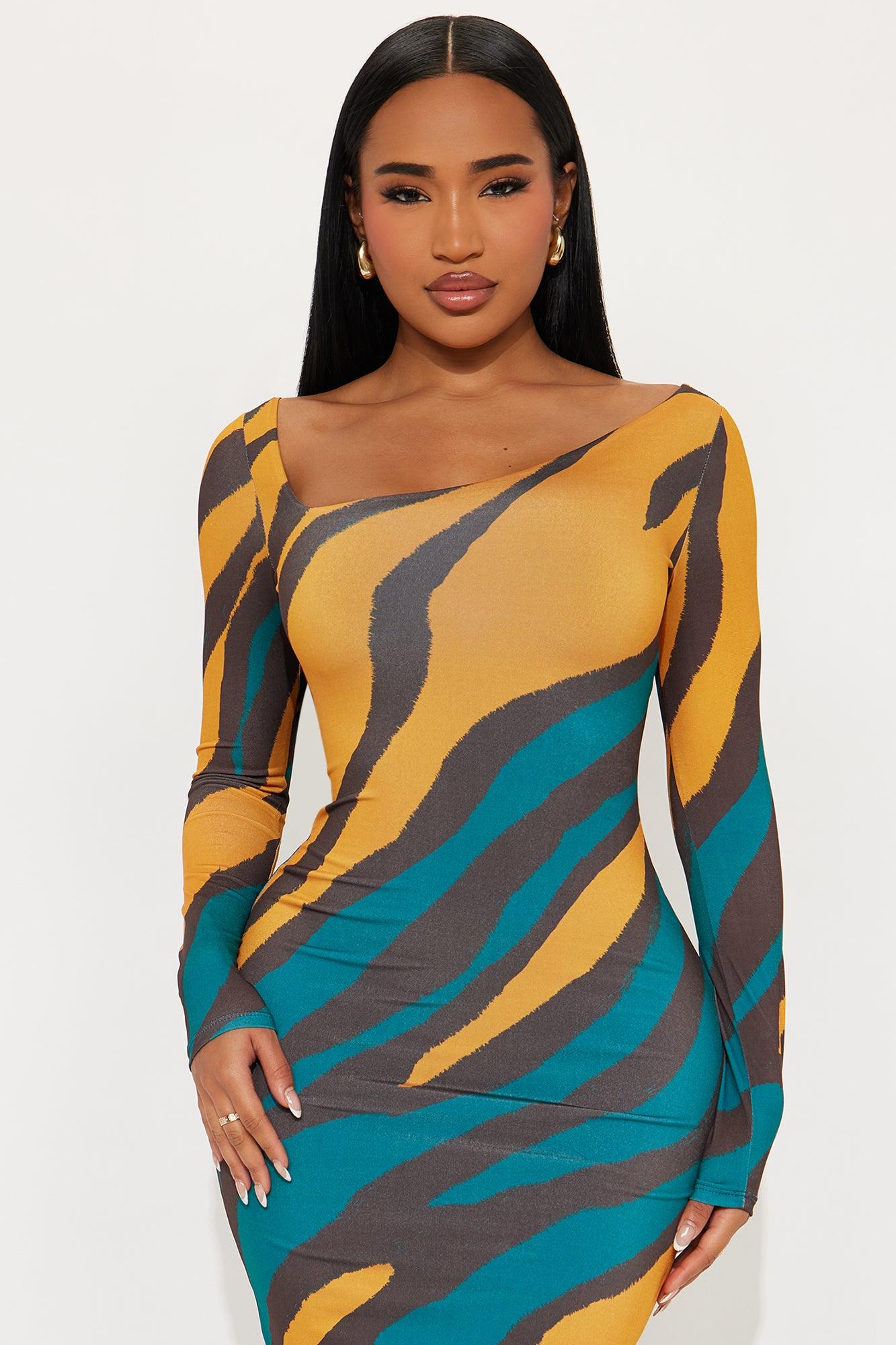 Sabriana Animal Print Maxi Dress - Teal/combo Female Product Image