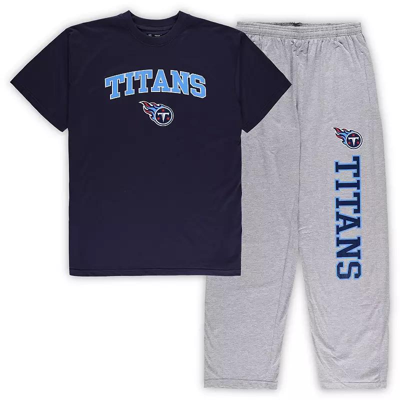 Men's Concepts Sport Navy/Heather Gray Tennessee Titans Big & Tall T-Shirt & Pajama Pants Sleep Set,  Product Image