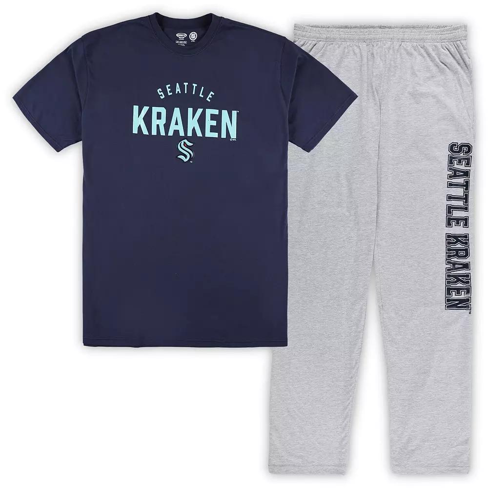 Men's Seattle Kraken Navy/Heather Gray Big & Tall T-Shirt & Pants Lounge Set, Size: 3XLT, Krk Blue Product Image