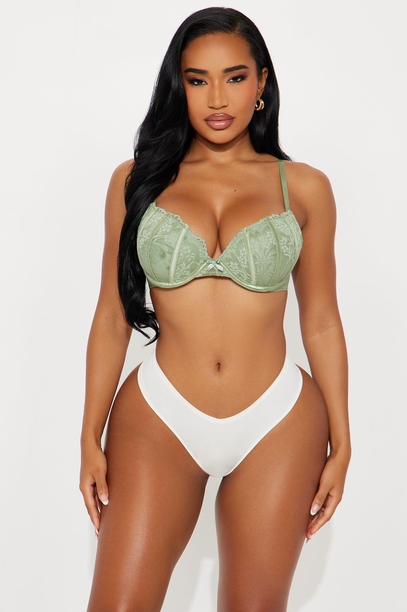 Naughty But Shy Lace Organza Demi Bra - Sage Female Product Image