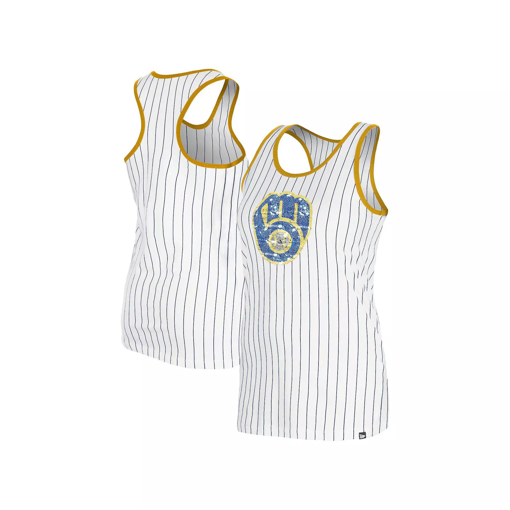 Women's New Era White Milwaukee Brewers Gameday Pinstripe Tank Top, Size: XL Product Image