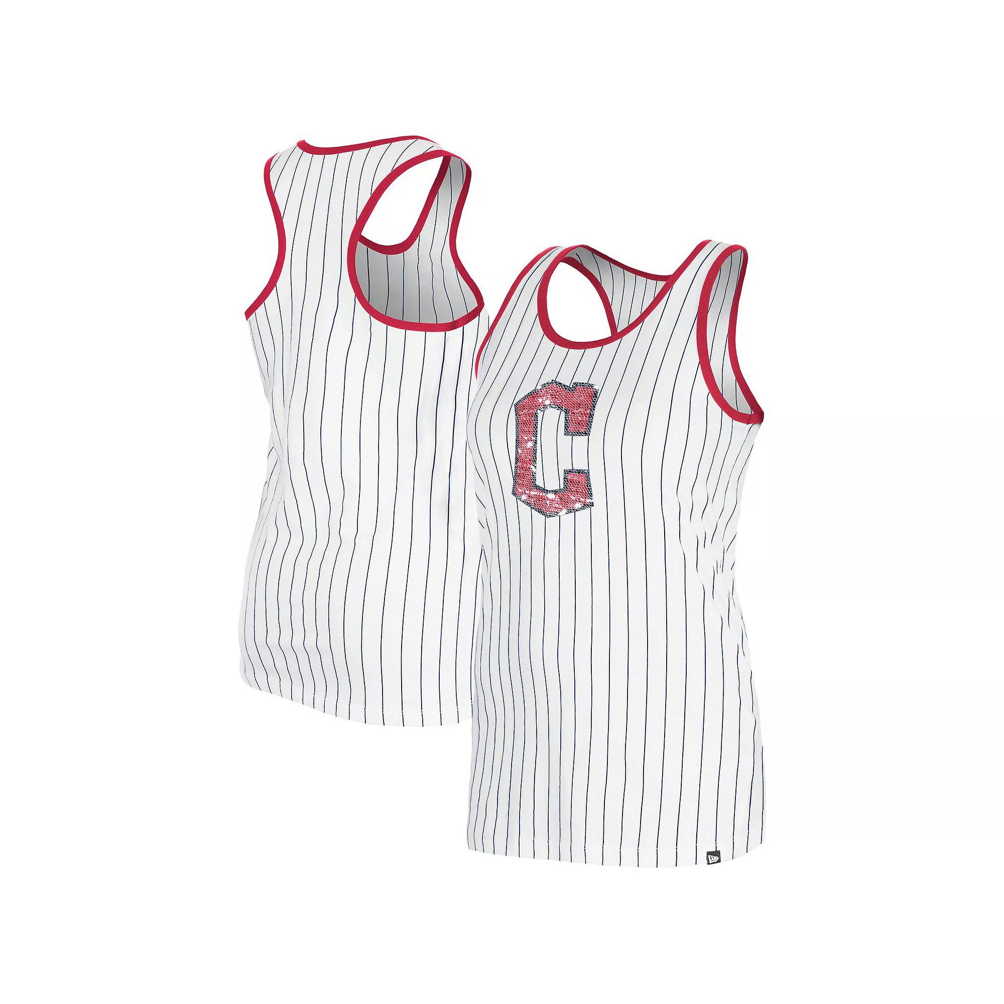 Women's New Era White Cleveland Guardians Gameday Pinstripe Tank Top,  Product Image