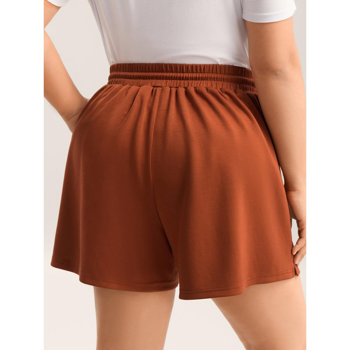 Plus Size Drawstring Split Wide-Leg Shorts Women Rust Casual Drawstring Wide Leg Everyday-Casual Shorts BloomChic 30/6X Product Image