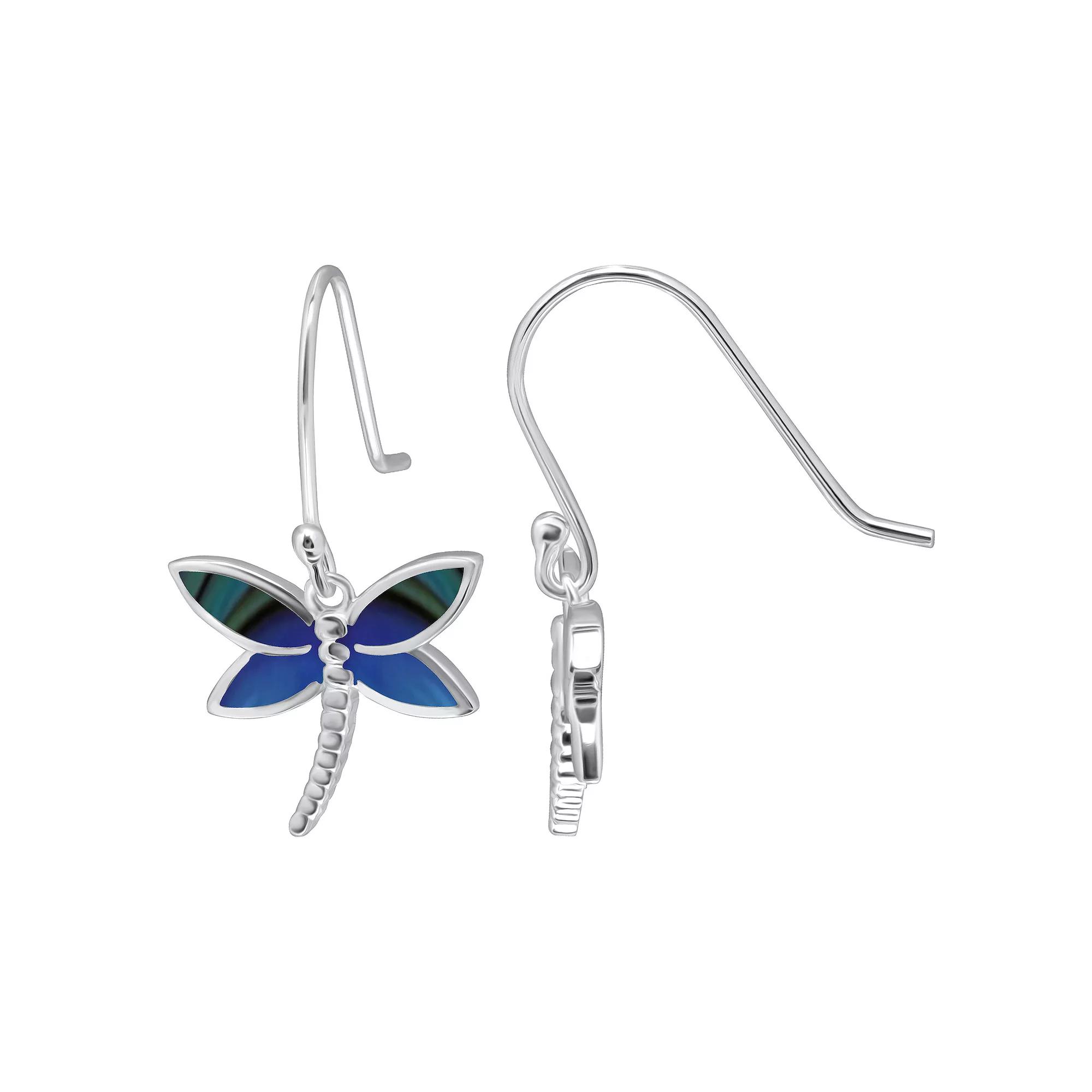 Aleure Precioso Silver Plated Abalone Dragonfly Drop Earrings, Women's, Silver Tone Team Product Image