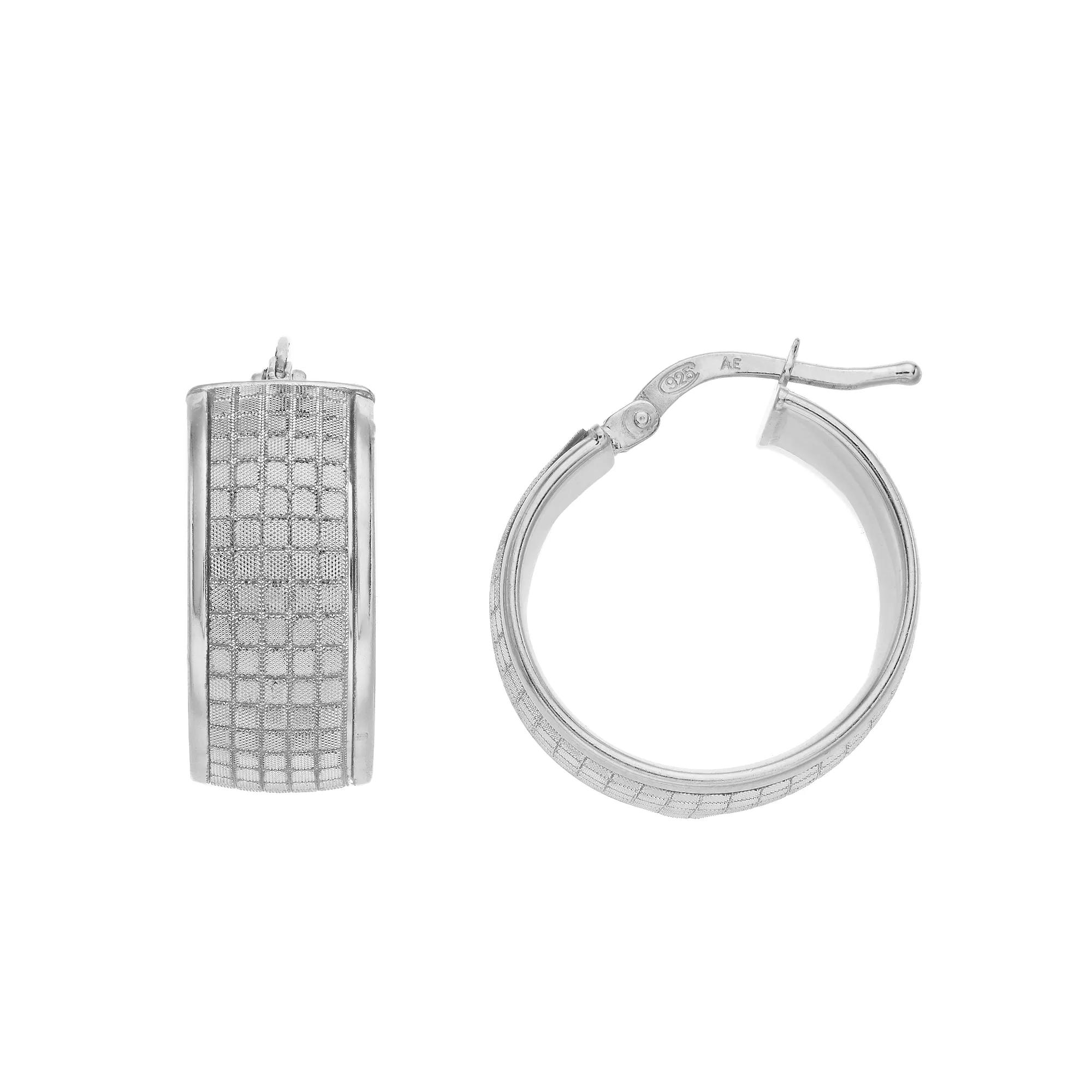 Sterling Silver Mosaic Glitter Hoop Earrings, Womens Product Image