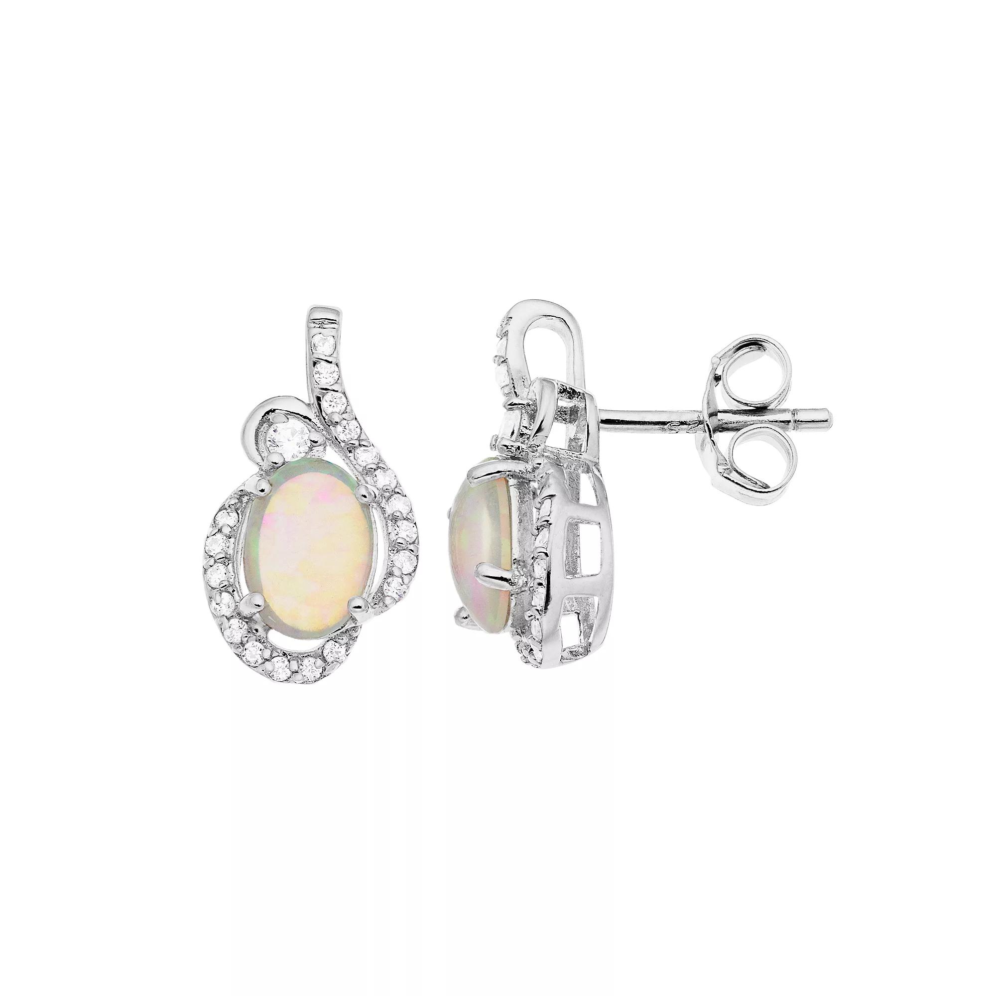 Sophie Miller Sterling Silver Cubic Zirconia Lab-Created Opal Stud Earrings, Women's, Silvertone Product Image