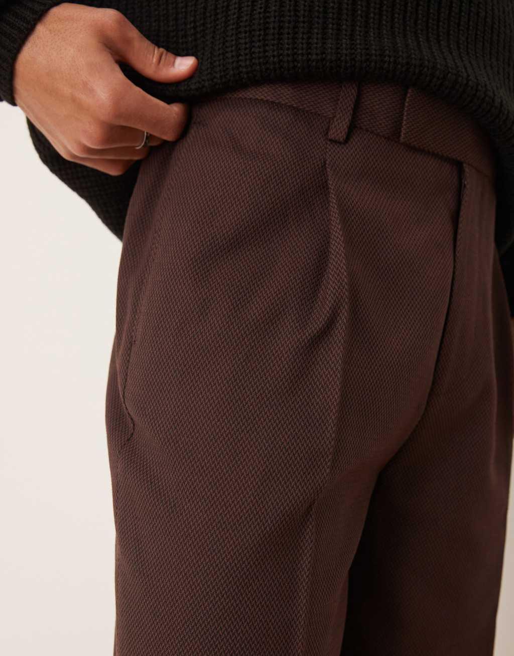 ASOS DESIGN smart oversized tapered pants in brown micro texture Product Image