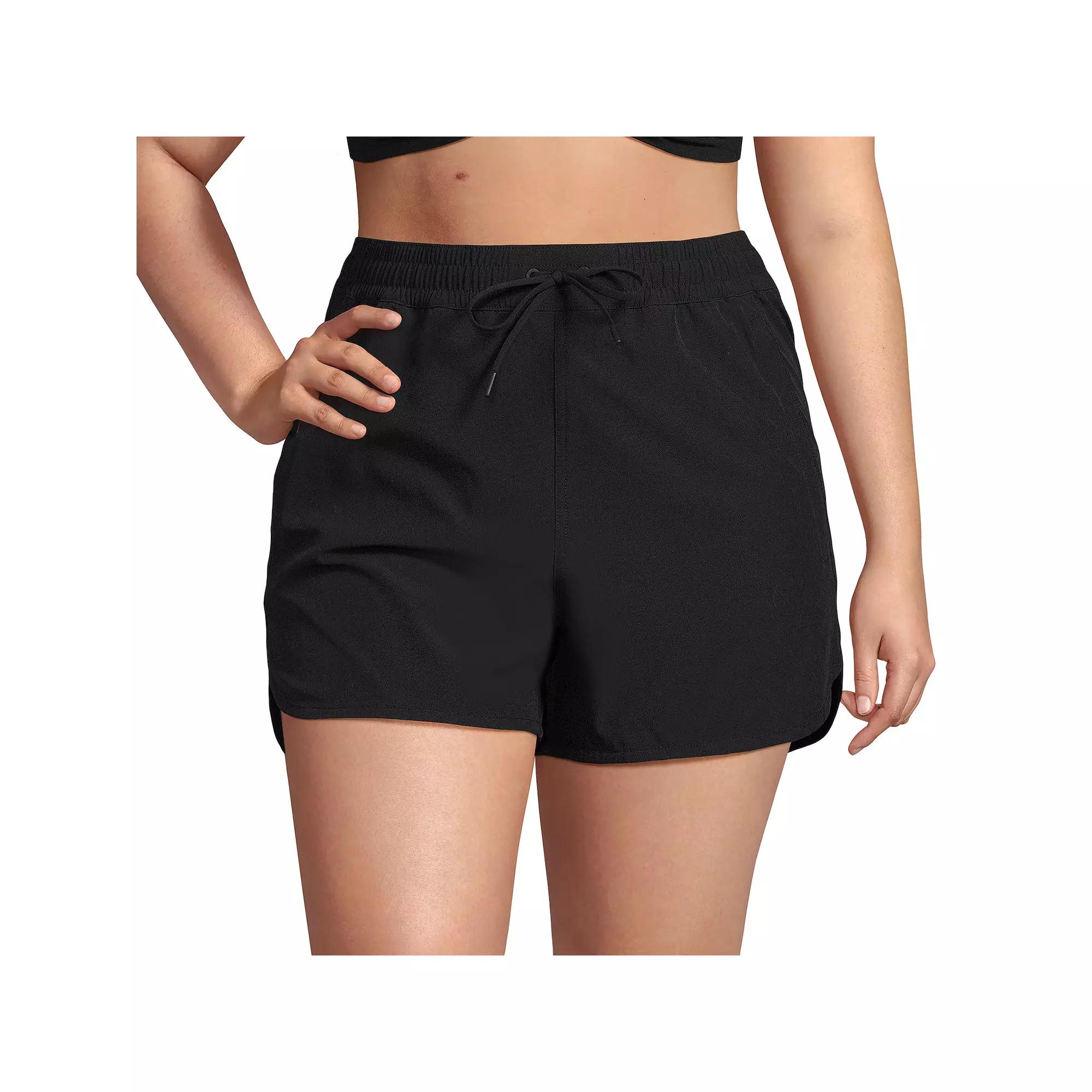 Plus Size Lands' End Woven Packable Swim Cover-up Shorts, Women's, Size: 18 W, Black Product Image