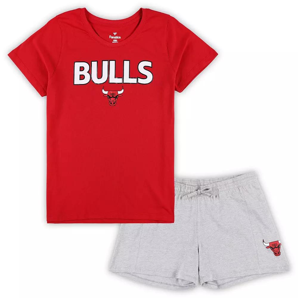 Women's Fanatics Branded Red/Heather Gray Chicago Bulls Plus Size T-Shirt & Shorts Combo Set, Size: 4XL Product Image