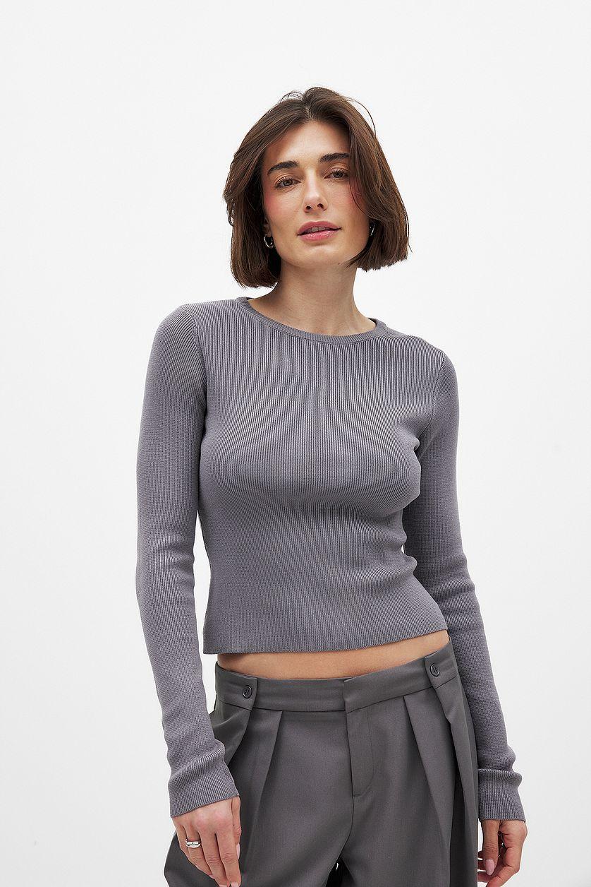 Ribbed Knitted Round Neck Top Product Image