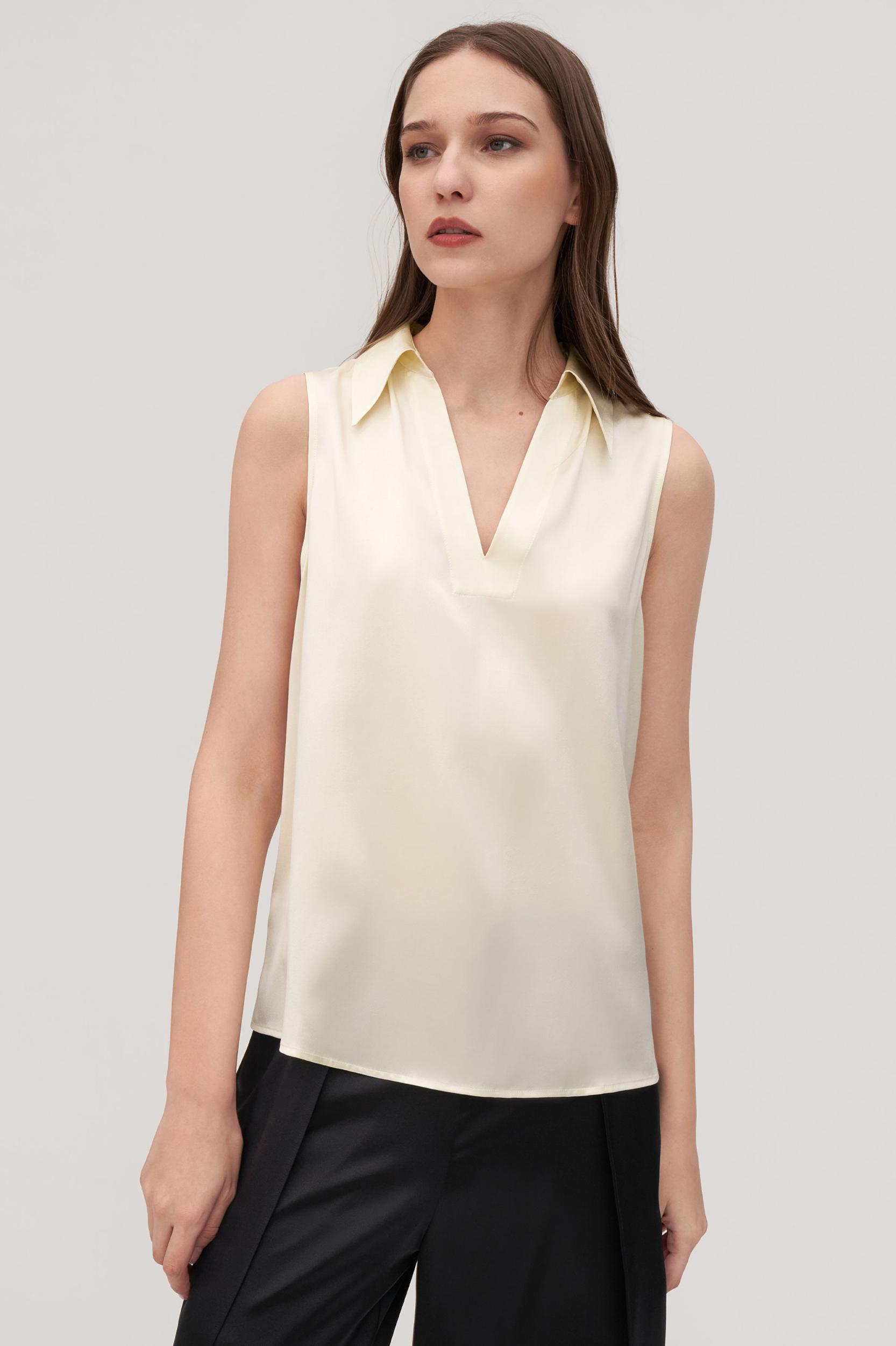 V-Neck Sleeveless Silk Violet Shirt For Women Product Image