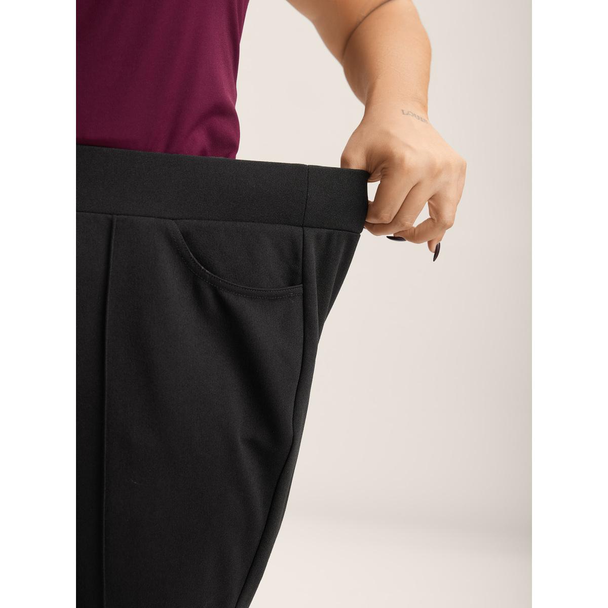 Plus Size Seamed Bootcut Mid-Rise Pants Women Black Office Bootcut Mid Rise Office Pants BloomChic 30/6X Product Image