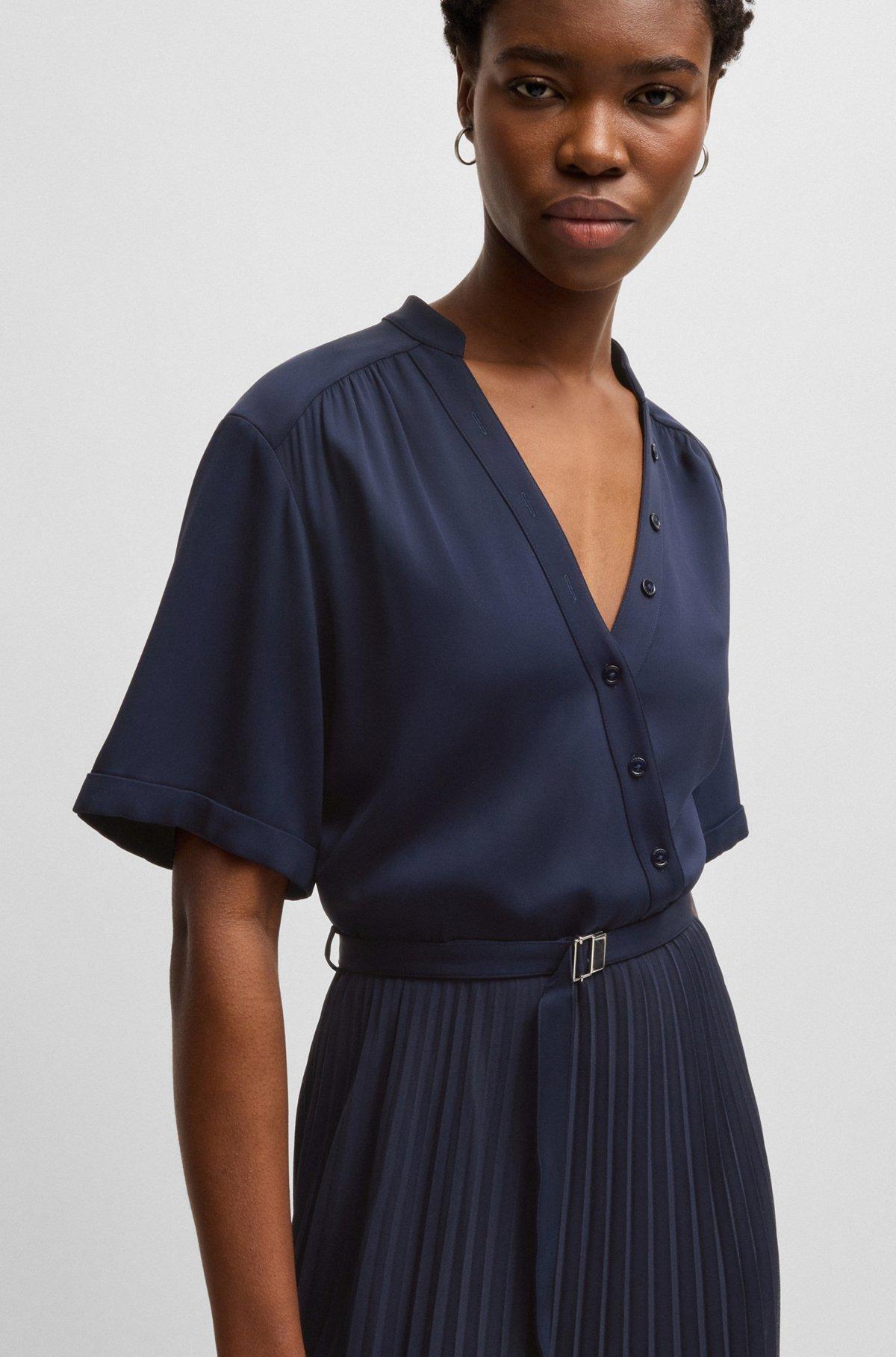 Belted dress with plissé skirt Product Image