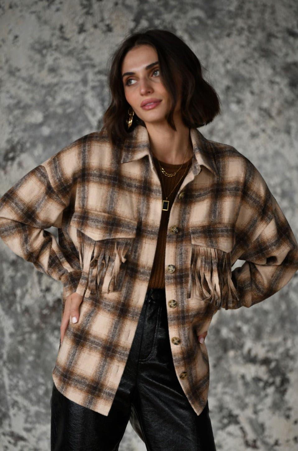 Devin Brown Fringe Shacket Female Product Image