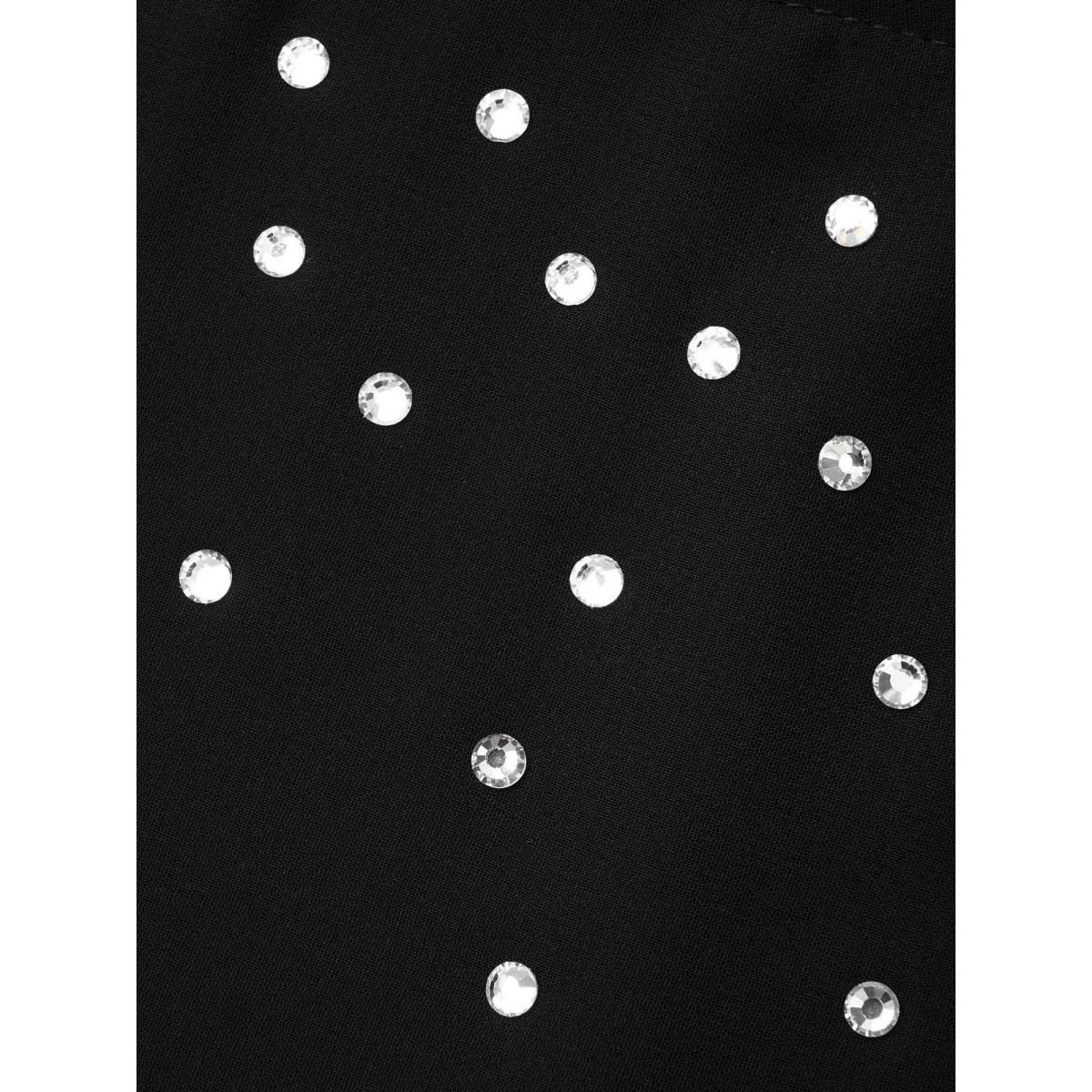 Plus Size Black Rhinestone Asymmetrical Hem Ruffle Sleeve Blouse Women Cocktail Half Sleeve Boat Neck Party Blouses BloomChic 10/M Product Image