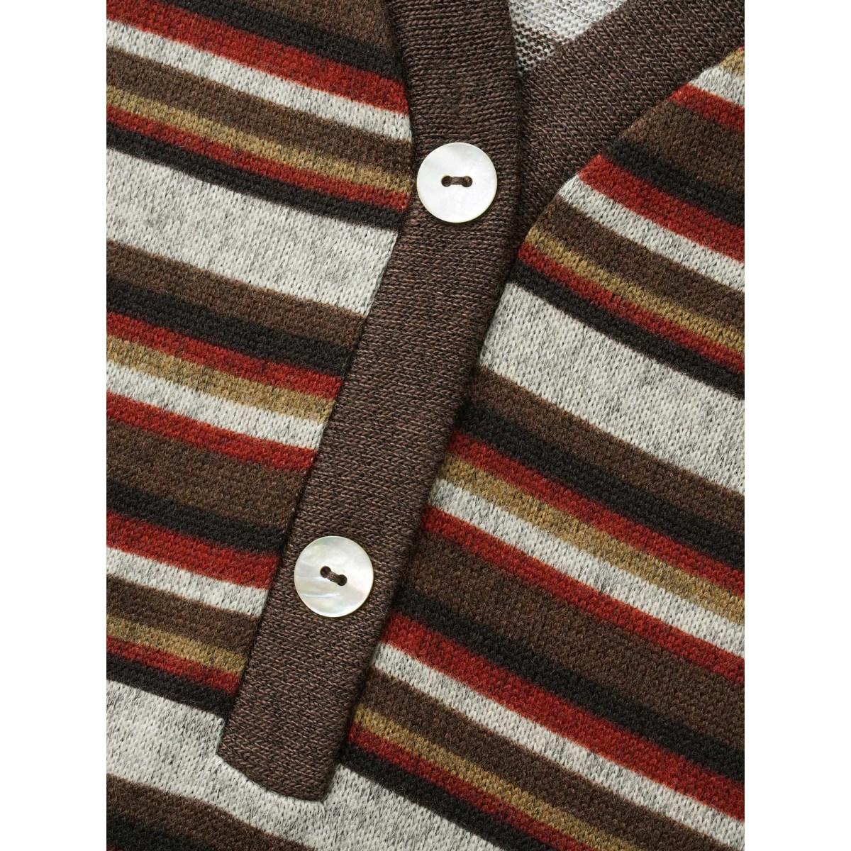 Plus Size Contrast Striped Split Hem Knit Dress Multicolor Women Casual Button Knit Dresses Bloomchic 26/4X Product Image