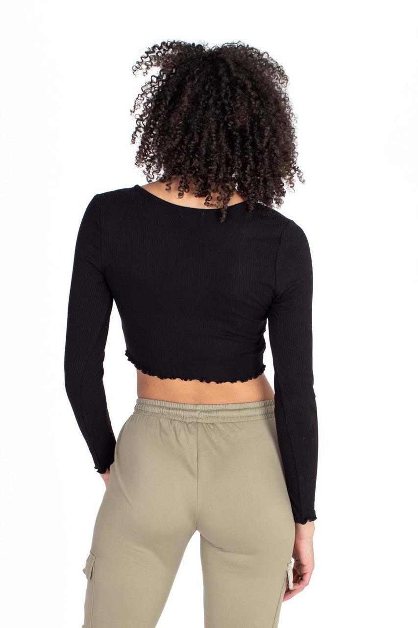 Black Button Down Long Sleeve Crop Product Image