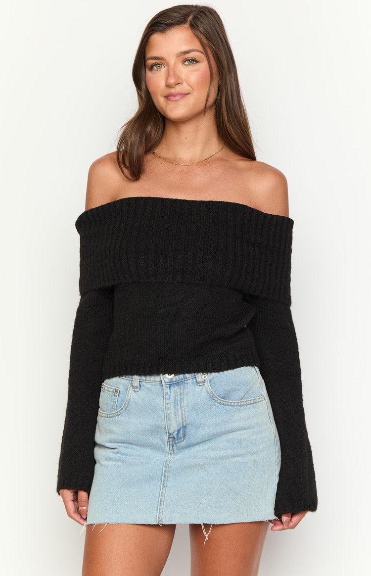 Joey Black Off Shoulder Sweater Product Image