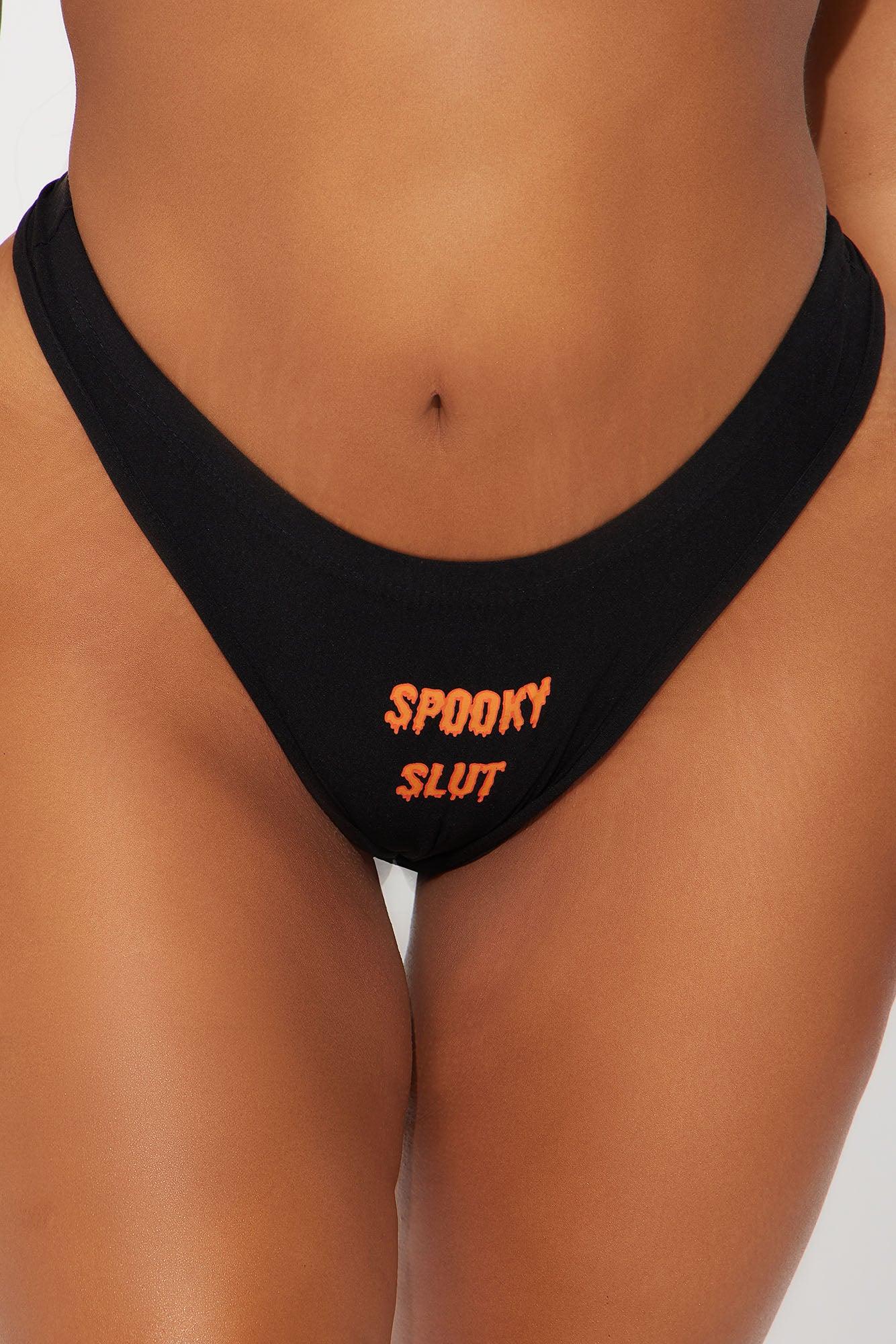 Spooky Slut Halloween Thong Panty - Black/Orange Female Product Image