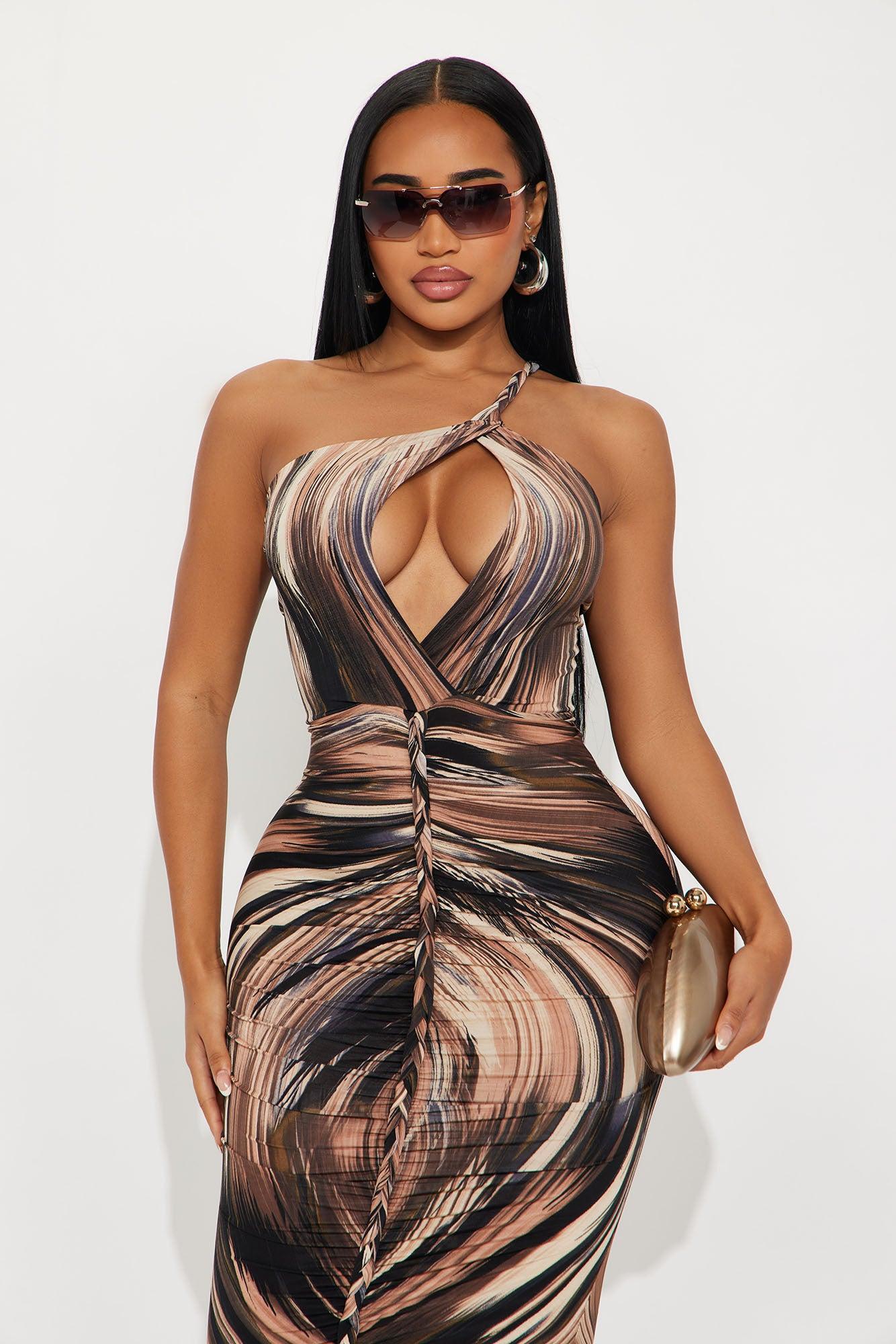 Leora One Shoulder Printed Midi Dress - Brown/combo Female Product Image