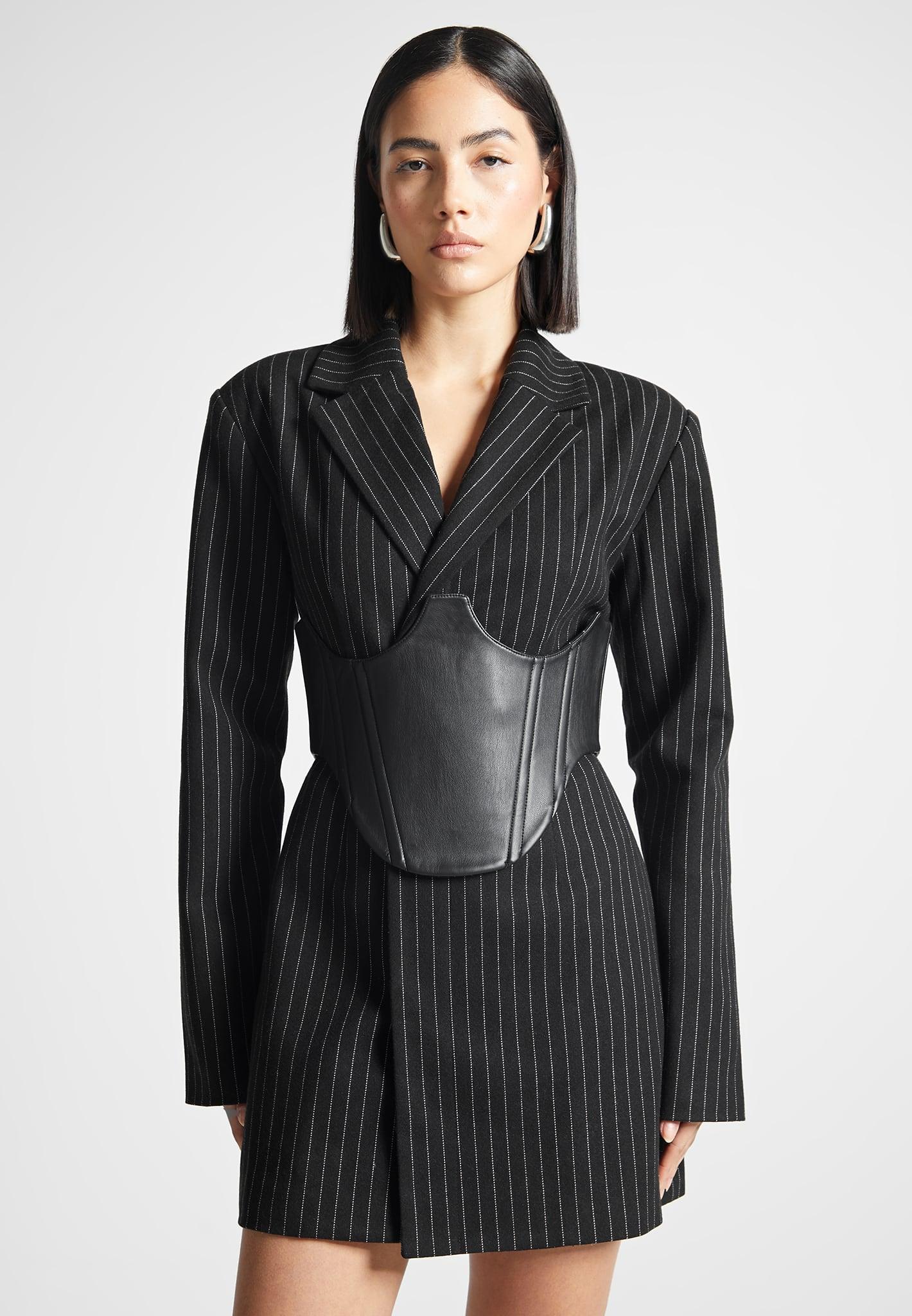 Pinstripe Blazer Dress with Reversible Corset - Black Female Product Image