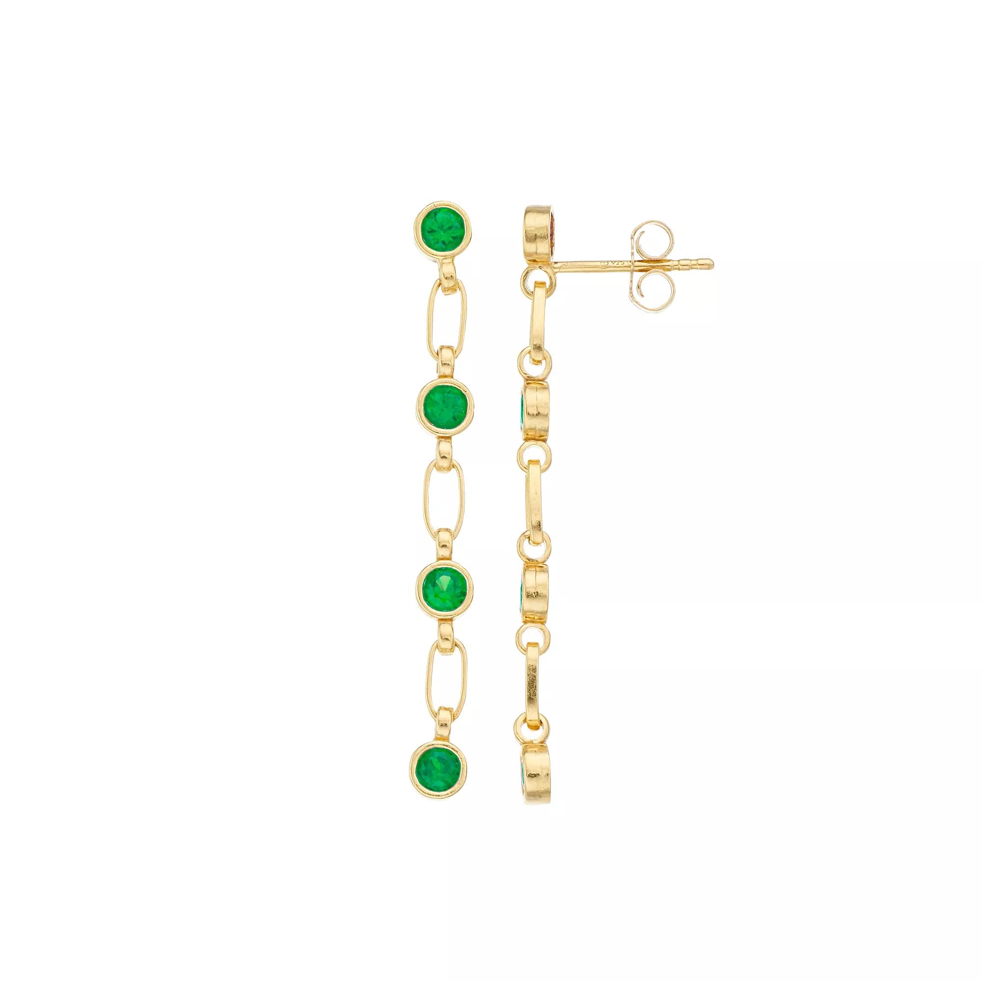 Kristen Kesho Sterling Silver Lab-Created Emerald Link Drop Earrings, Women's Product Image