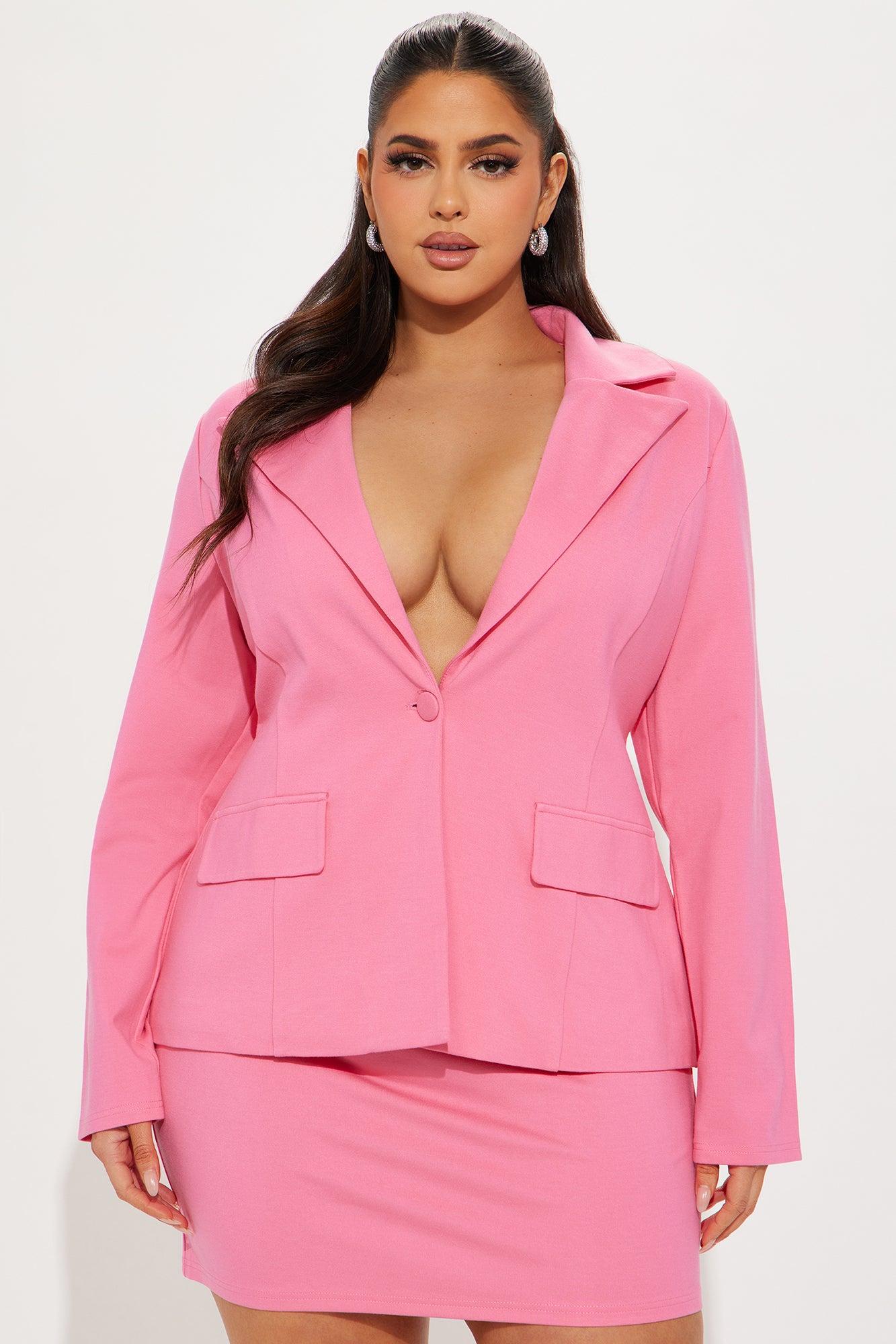 The Mia Double Lined Ponte Blazer Skirt Set - Pink Product Image
