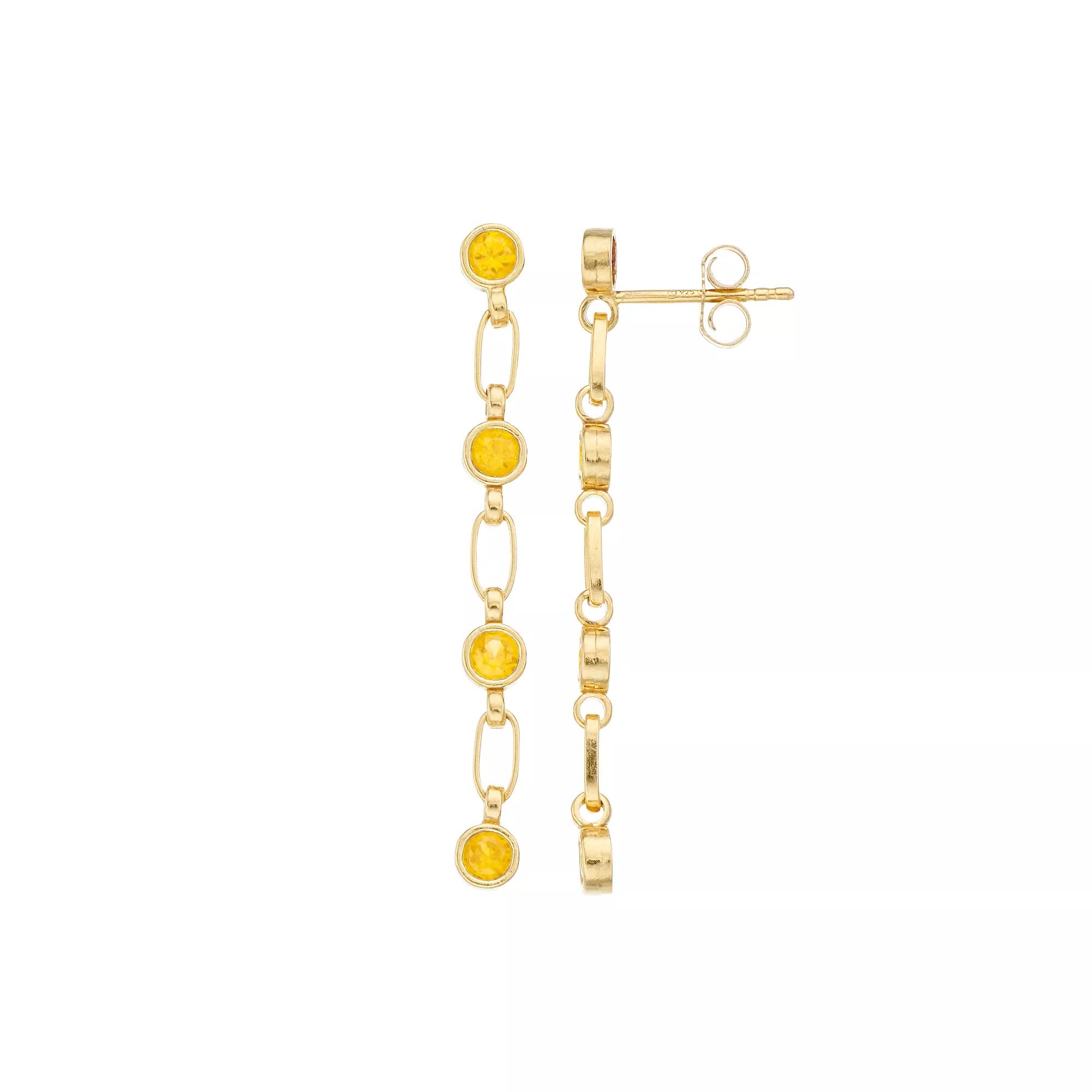 Kristen Kesho Sterling Silver Lab-Created Yellow Sapphire Link Drop Earrings, Women's, Gold Tone Product Image