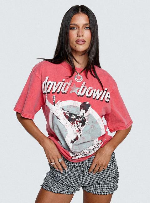 David Bowie Vintage Oversized Graphic Tee Red Product Image