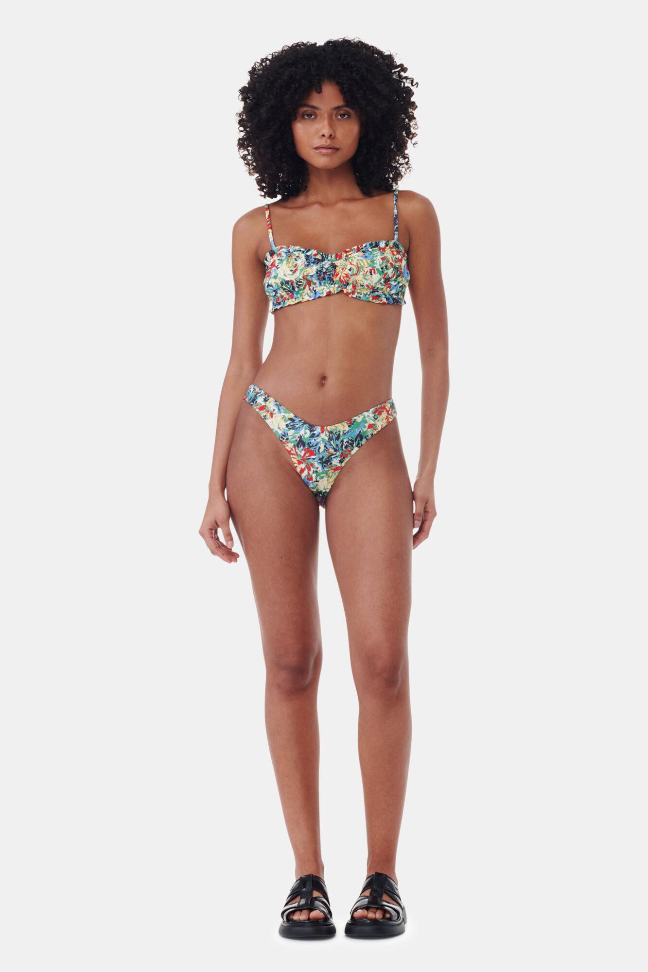 Recycled Printed Ruffle Bandeau Bikini Top Product Image