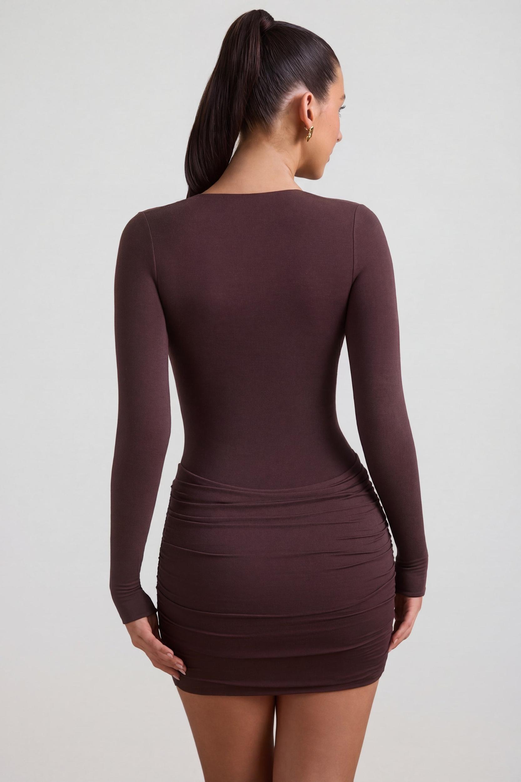 Modal-Cashmere Blend Draped Long-Sleeve Mini Dress in Espresso Product Image