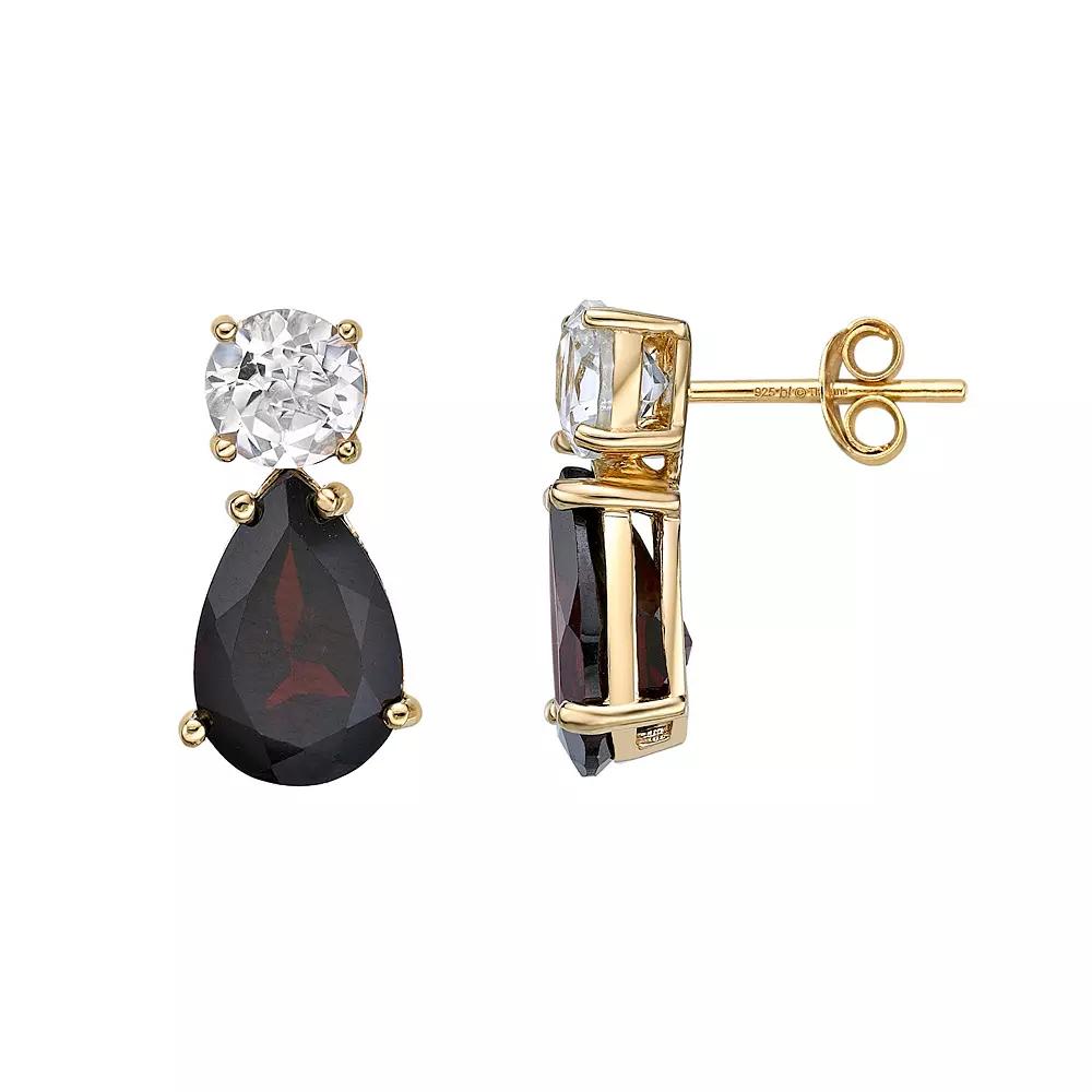 Gemminded 18k Gold Over Silver Garnet & White Topaz Drop Earrings, Women's, Gold Tone Product Image