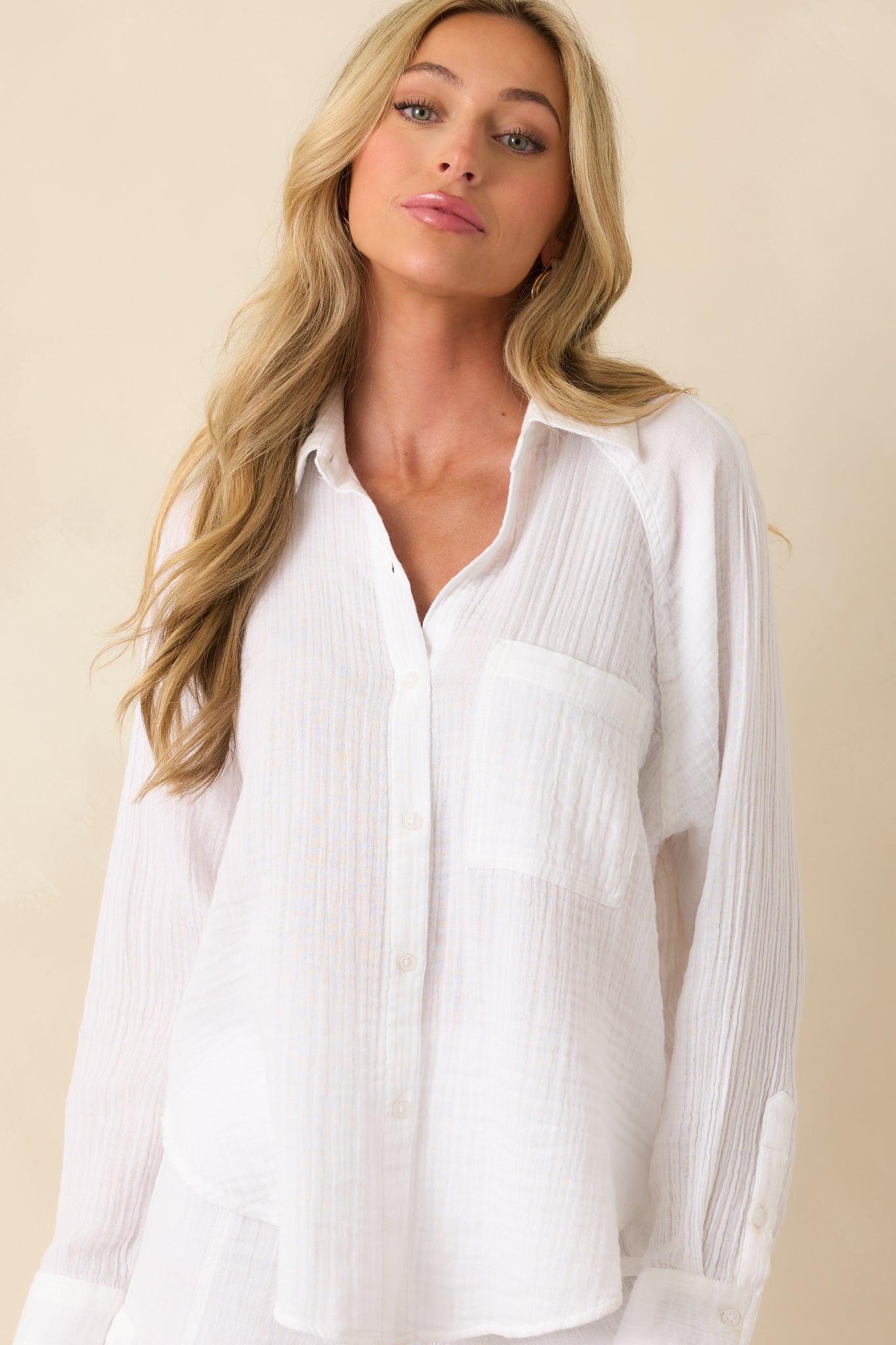 Z Supply White Cotton Perfect Airy Gauze Button Up Top Product Image