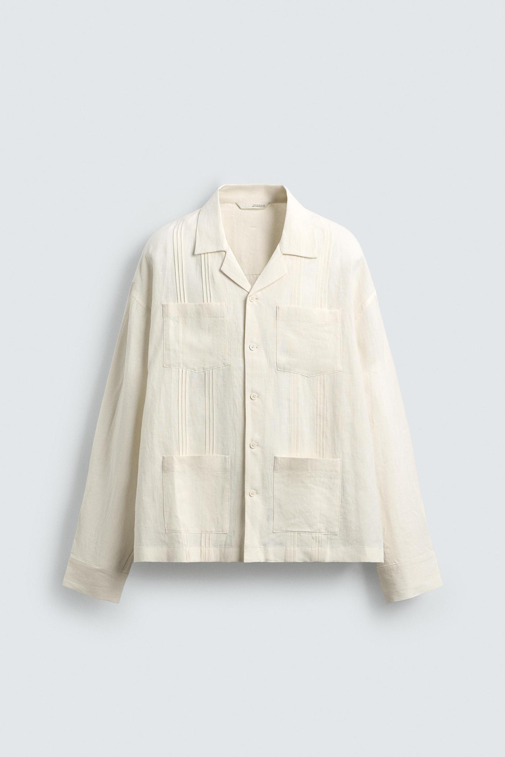 RELAXED FIT 100% LINEN SHIRT WITH PLEATED POCKETS Product Image