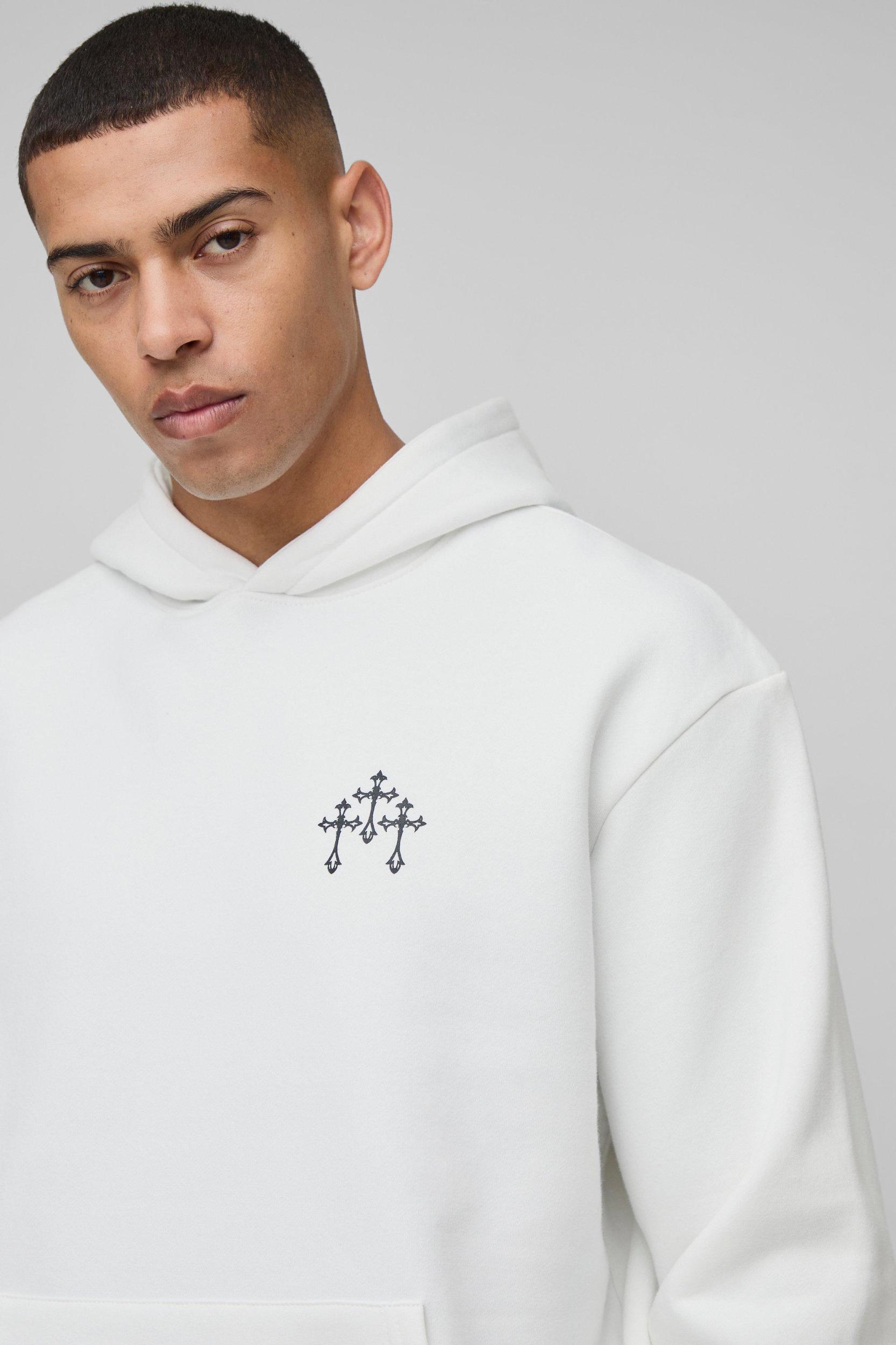 Oversized Cross Printed Hoodie | boohooMAN USA Product Image