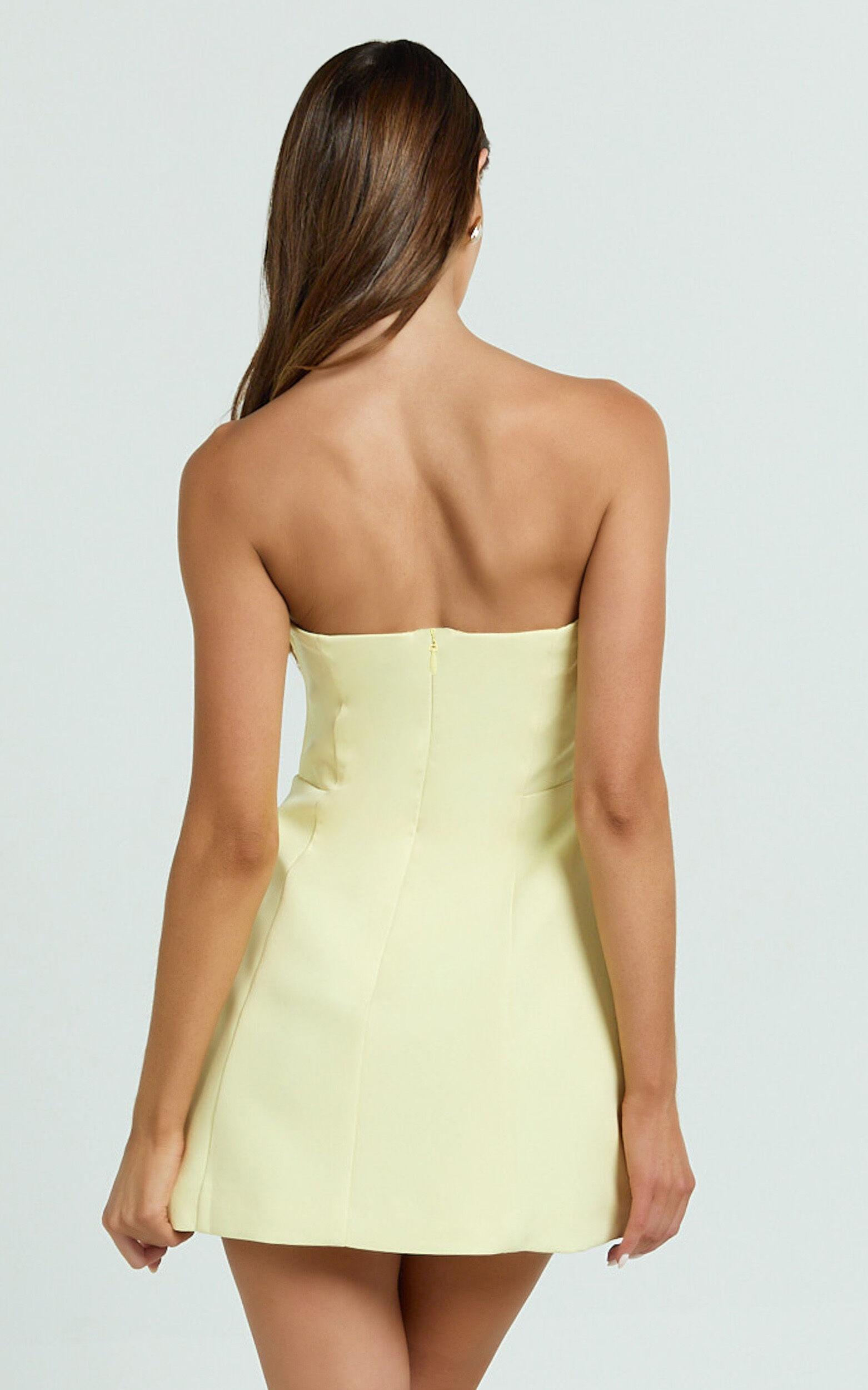 Catharine Mini Dress - Strapless A Line Dress in Lemon Product Image