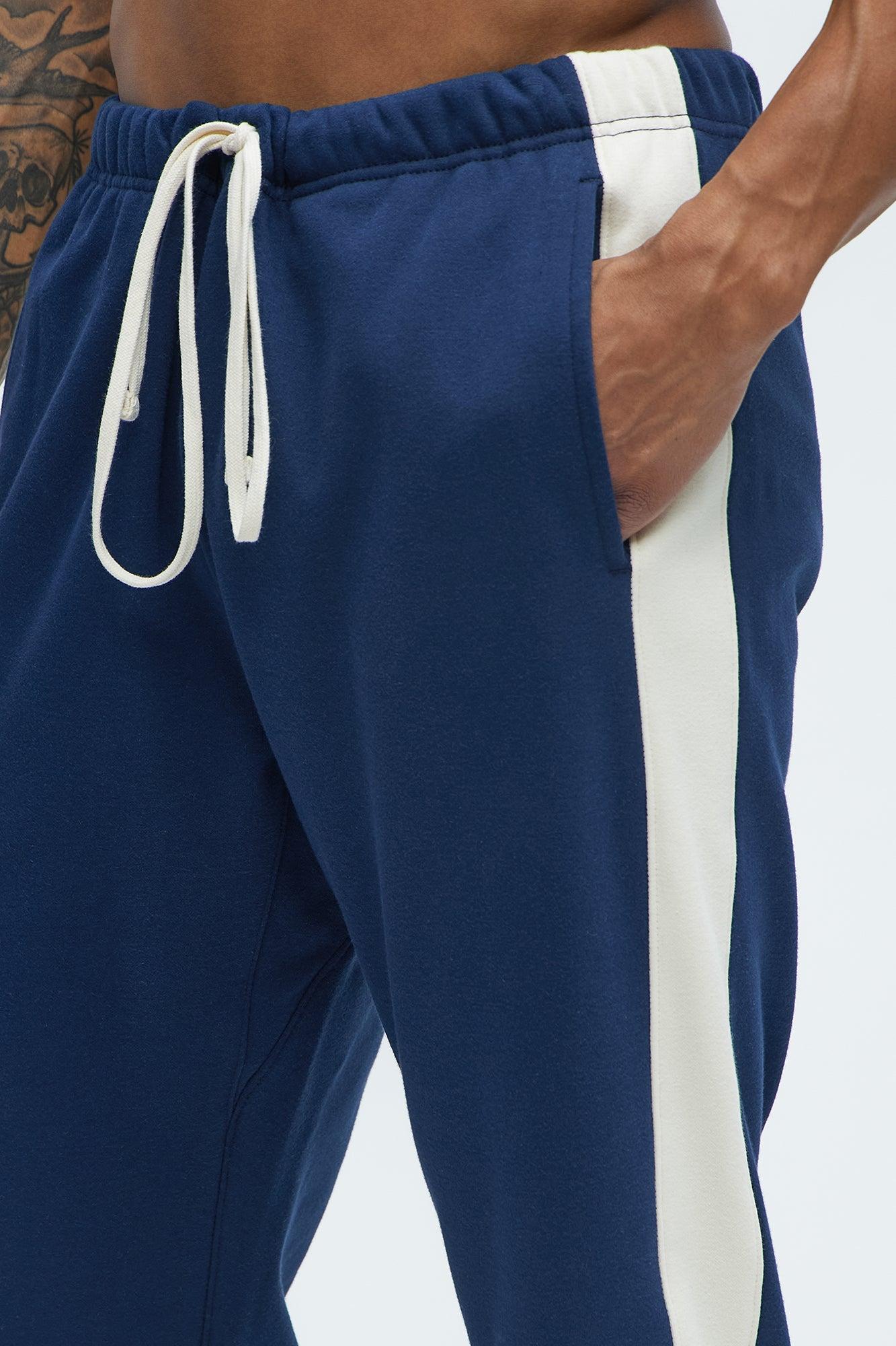 Tyson Heavyweight Striped Jogger - Navy Product Image