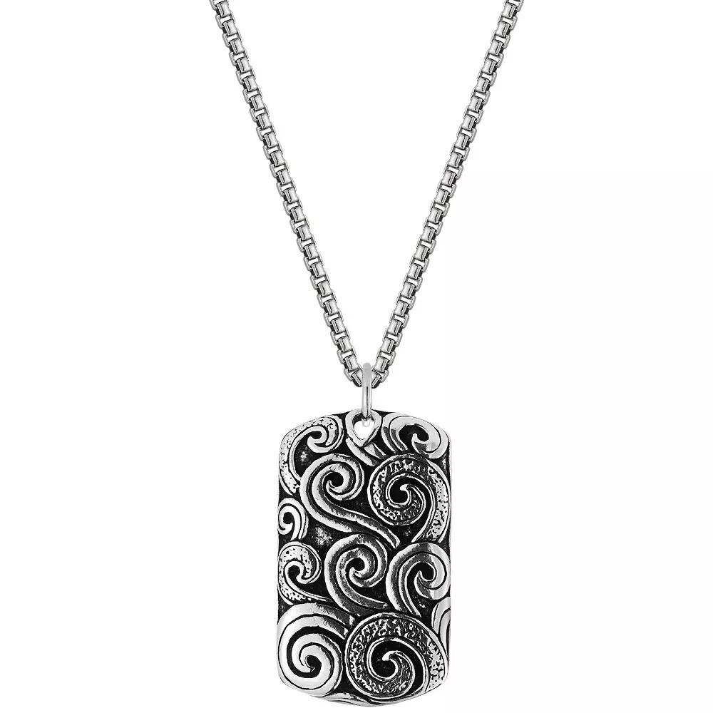 Men's Menster Sterling Silver Oxidized Wave Tag Pendant Necklace, Size: 24", Oxidized Sterling Product Image