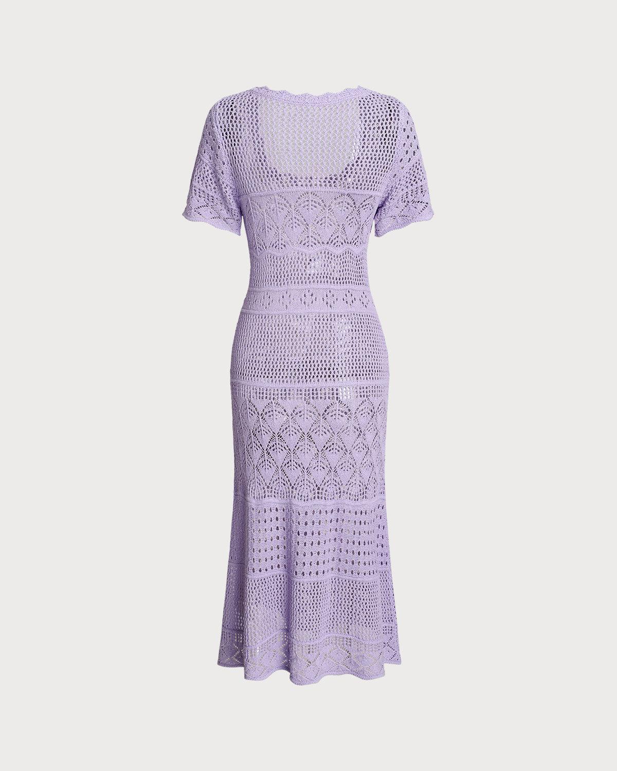 Purple U Neck Cut Out Sweater Dress Product Image